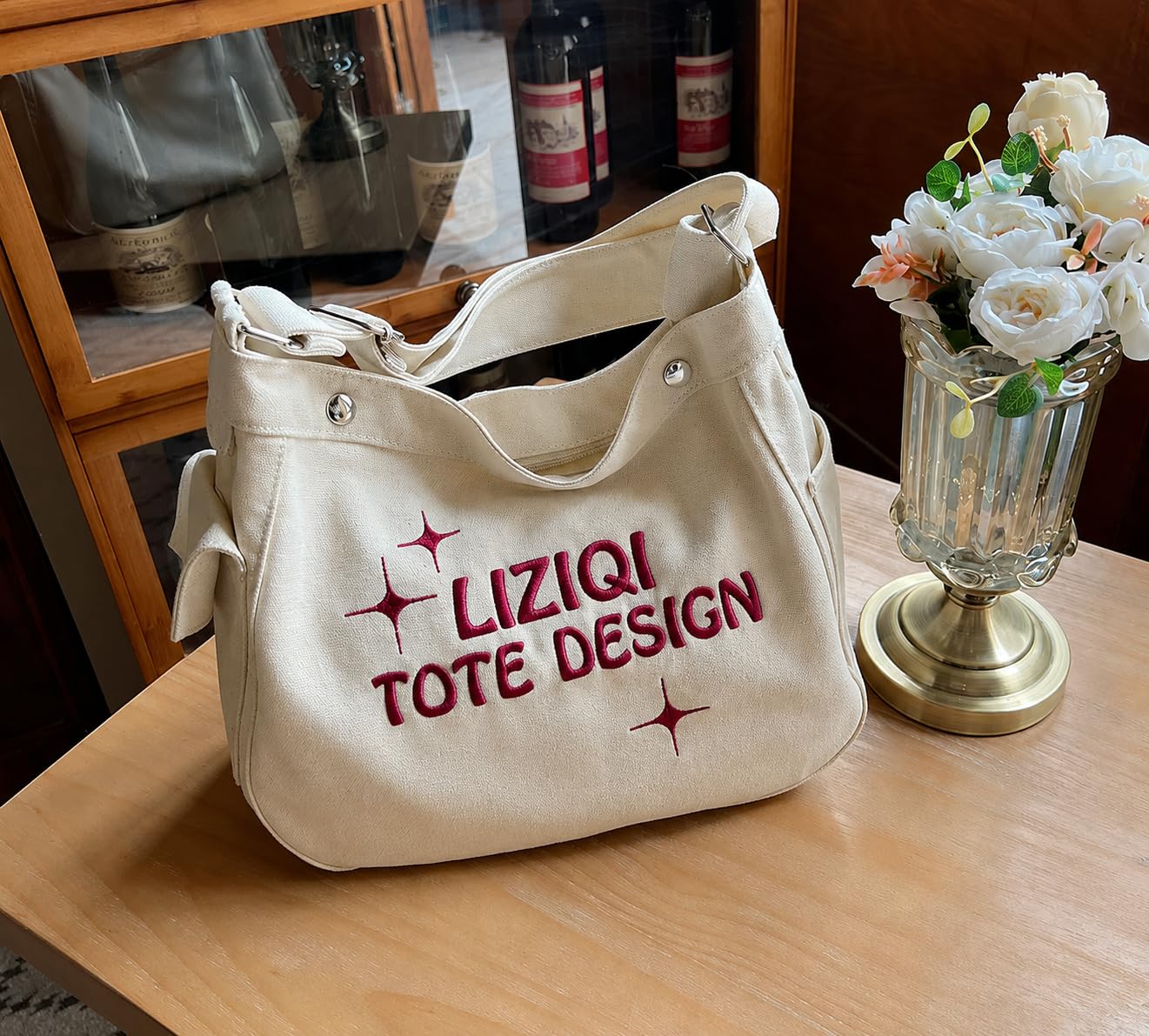 LIZIQI Trendy Canvas Embroidery sling bag for women | Tote bag For women | Ladies purse