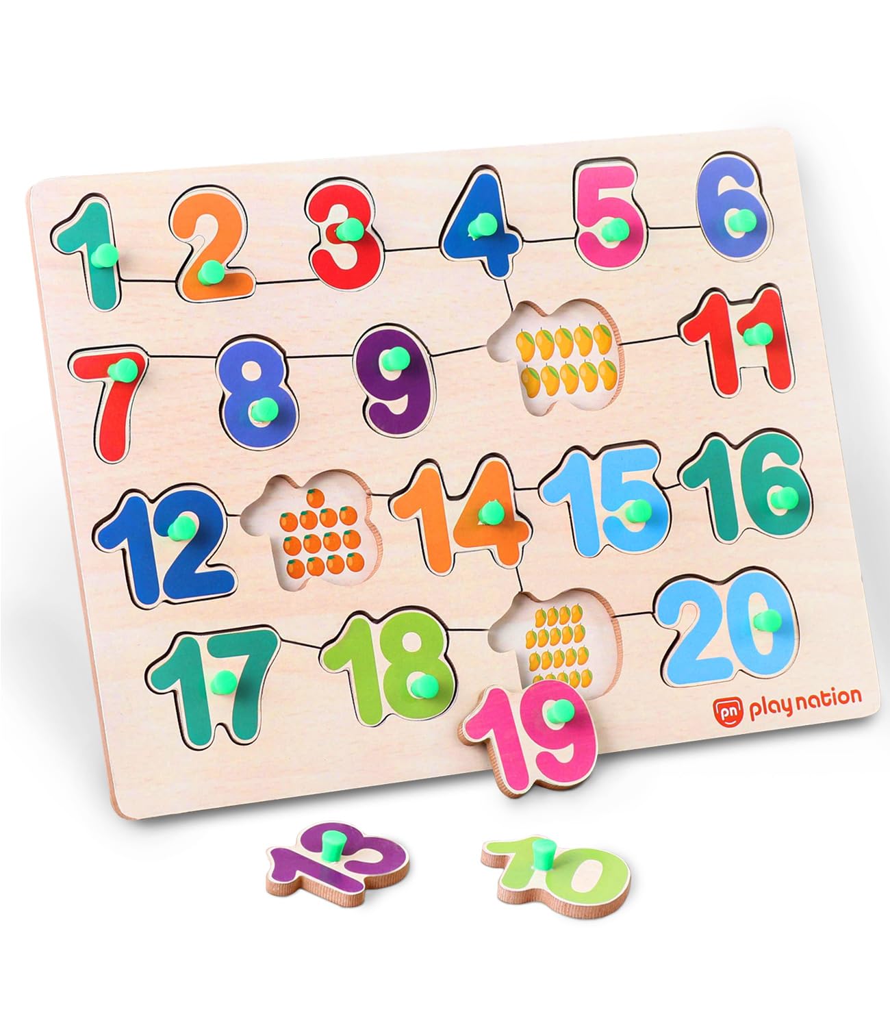 Play Nation Premium 26 Pcs Wooden Number Board Knob and Peg Puzzle for Kids,Numbers Counting Board Game,123 Puzzle Preschool Montessori Educational&Learning Toy,Brain Development,18+ Months,Ideal Gift