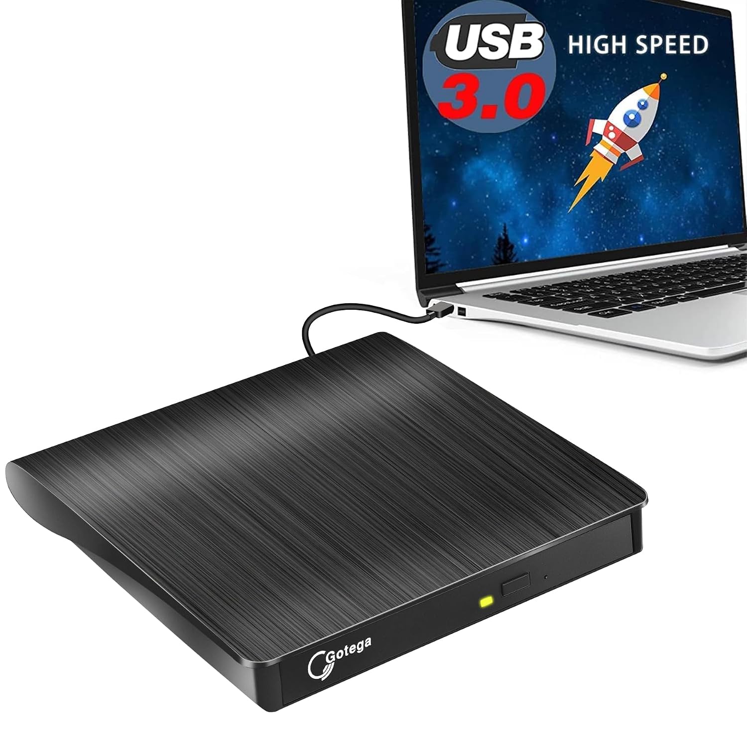 rts External USB 3.0 Portable CD DVD +/-RW Drive Burner Slim DVD/CD ROM Rewriter Player Superdrive, High Speed Data Transfer for Laptop MacBook Desktop PC, Plug and Play