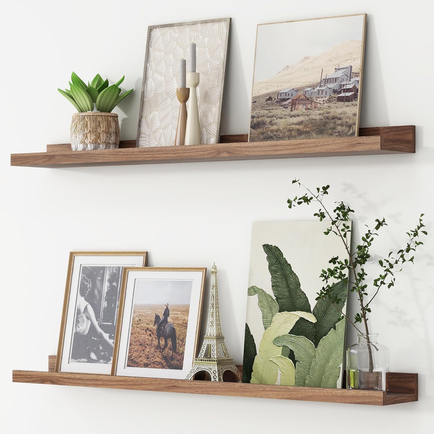 Handmade Solid Wood Floating Shelves, Wall Shelves Set of 2, Picture Shelf Photo Ledge Shelves for Bathroom Kitchen and Bedroom,Livingroom & Office (Walnut, 32 inch)