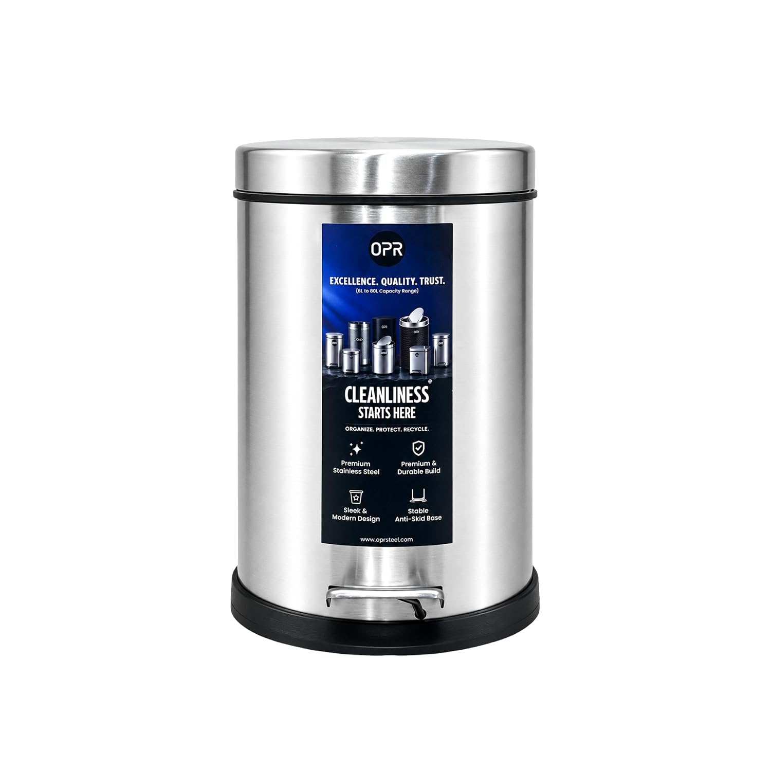 OPR Stainless Steel 5 Litre (7 x 11 Inch) Pedal Dustbin, Silver Covered Garbage Bin with Foot Pedal and Plastic Bucket for Home, Kitchen, Bathroom & Office