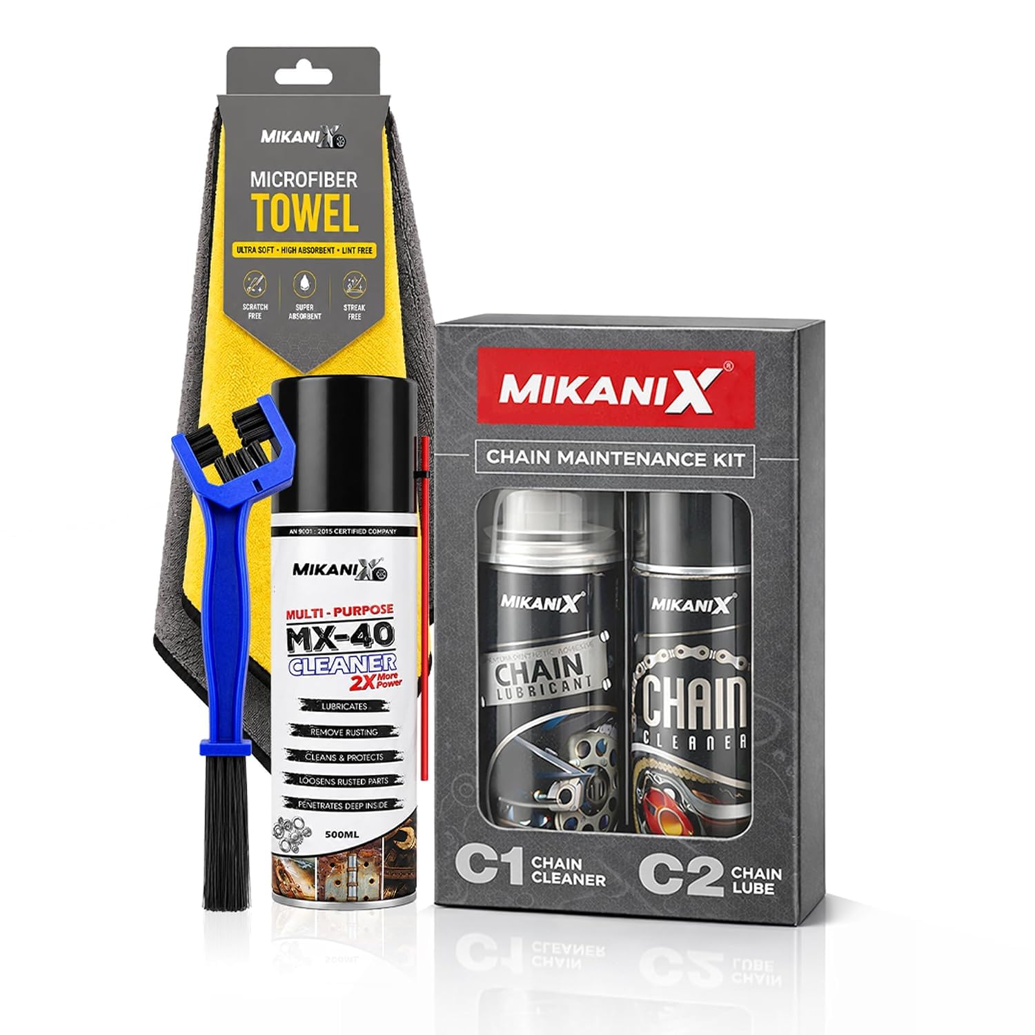 OBEROI’S TRADERS Bike Chain Cleaner & Lubricant Kit Combo | Motorcycle Chain Cleaner Spray, Chain Lube, MX-40 Rust Remover, Chain Cleaning Brush & Microfiber Cloth | for All Bikes & Scooters (450 ML)