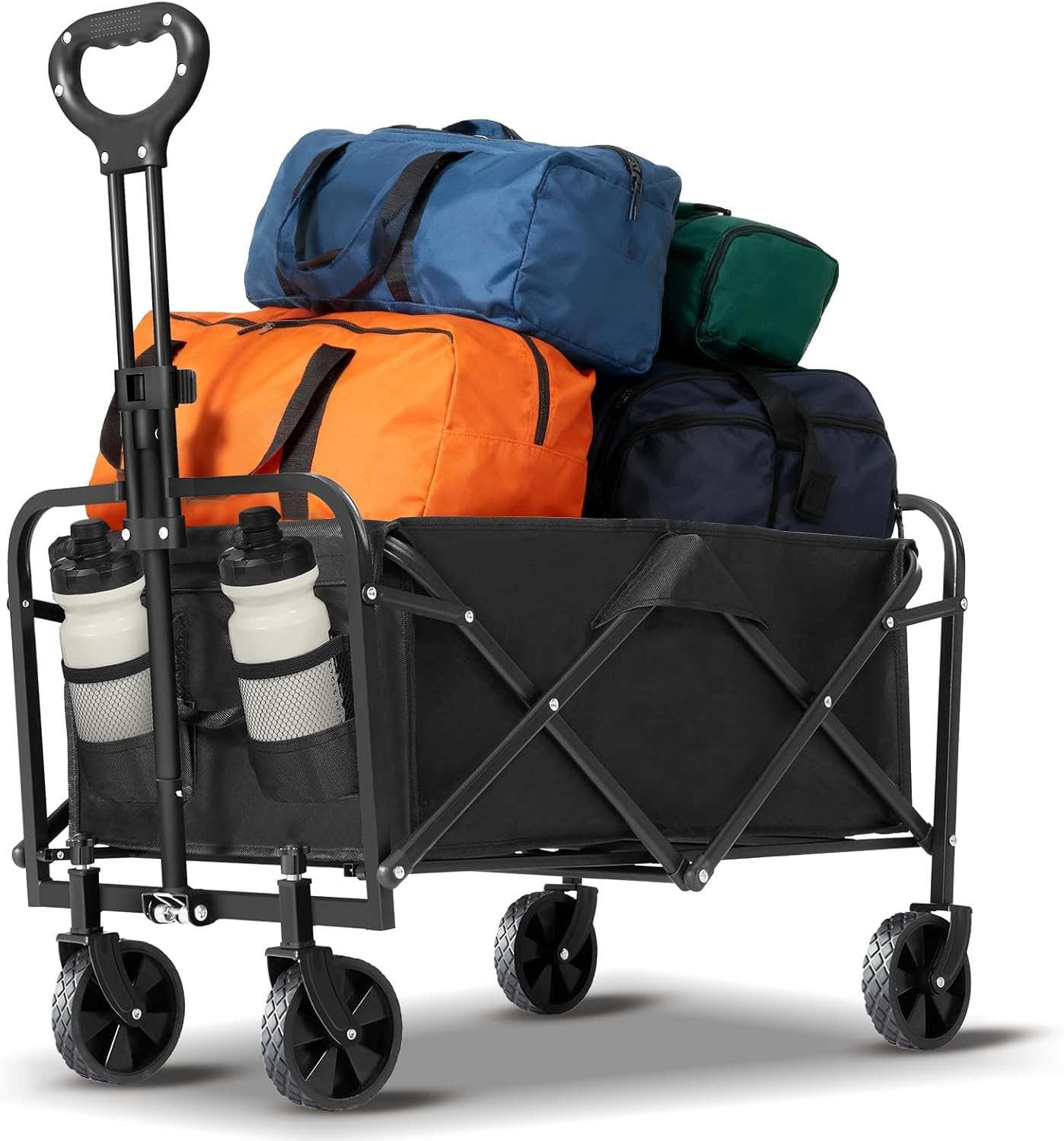 150L Collapsible Wagons Carts Foldable, 420LBS Heavy Duty Folding Beach Cart with Big All-Terrain Wheels, Portable Utility Wagon for Grocery, Shopping, Garden, Sports, Camping, Black (Small)