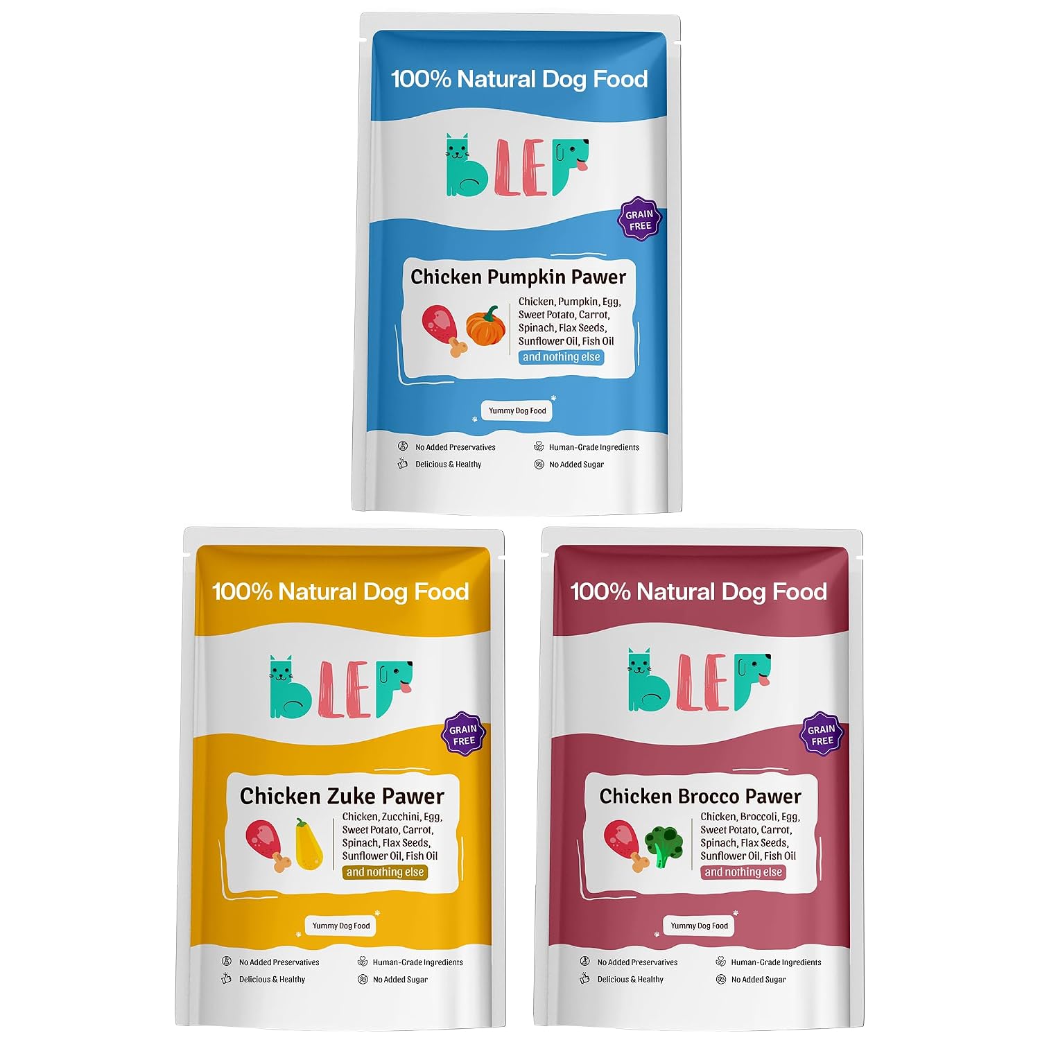 BLEP Healthy Dog Food for Adult & Puppies | Chicken Pumpkin, Broccoli & Zucchini | Zero Preservatives | Starter Pack | Wet Food | Complete Meal & Balanced Food | 300g | 3 Packs of 100g