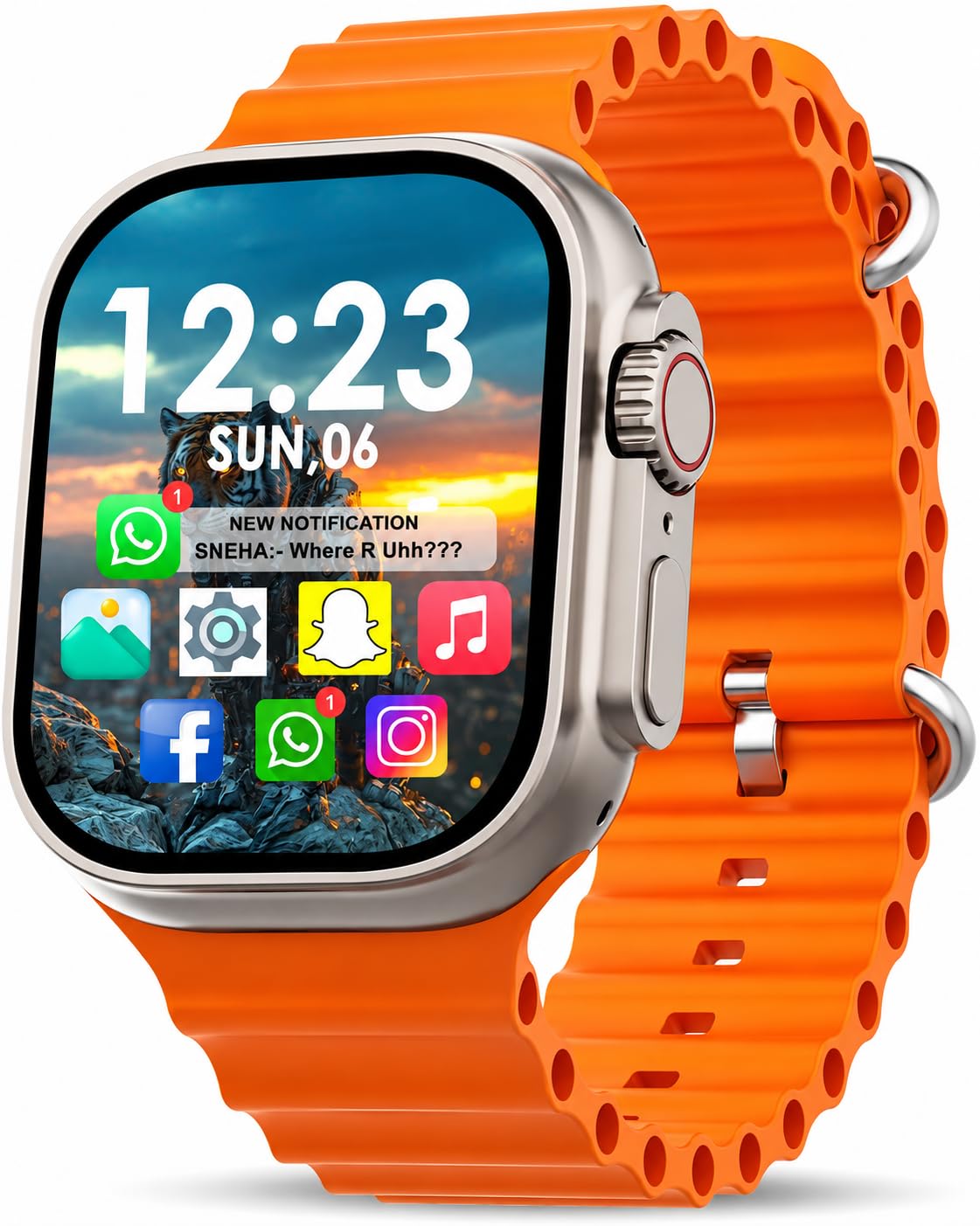 CROWNVIZ 1.83″ AMOLED Bluetooth Calling Smartwatch for Men & Women | 100+ Sports Modes, IP67 Water Resistant, Smart Fitness Activity Tracker, Custom Watch Faces, Ocean Band, Orange