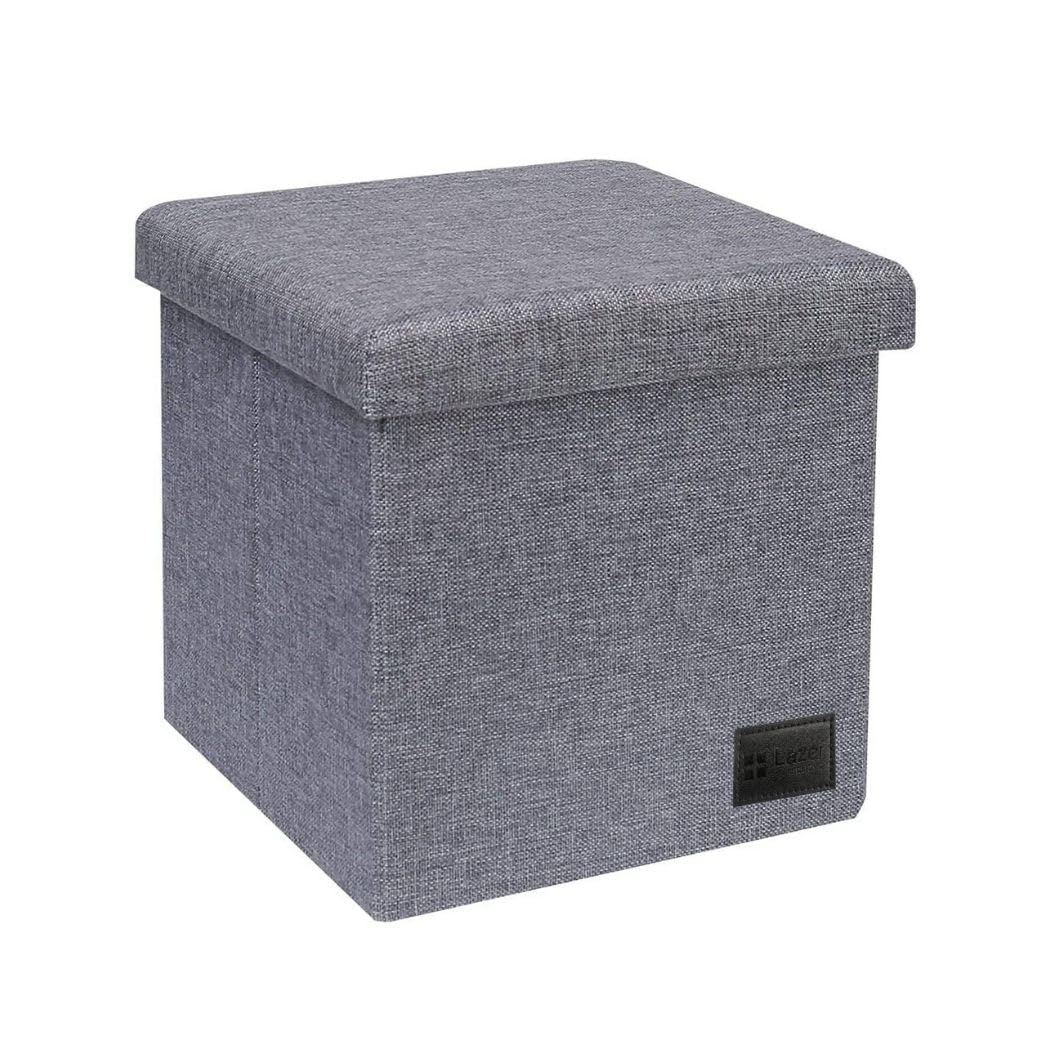 Lazer Accessories Foldable Linen Fabric Ottoman Storage Box, Beige, Multipurpose Organizer Stool for Living Room, Bedroom, Clothes, Books & Toys