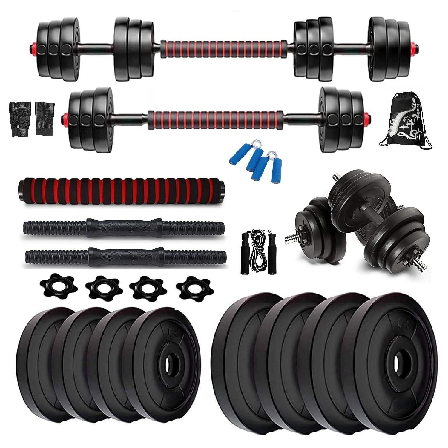 Bodyfit Home Gym Combo, (8KG – 30KG) Exercise Set, Gym Set Combo, Fitness Set for Home Gym Exercise Fitness Workout with Accessories. (20Kg Gym Set)