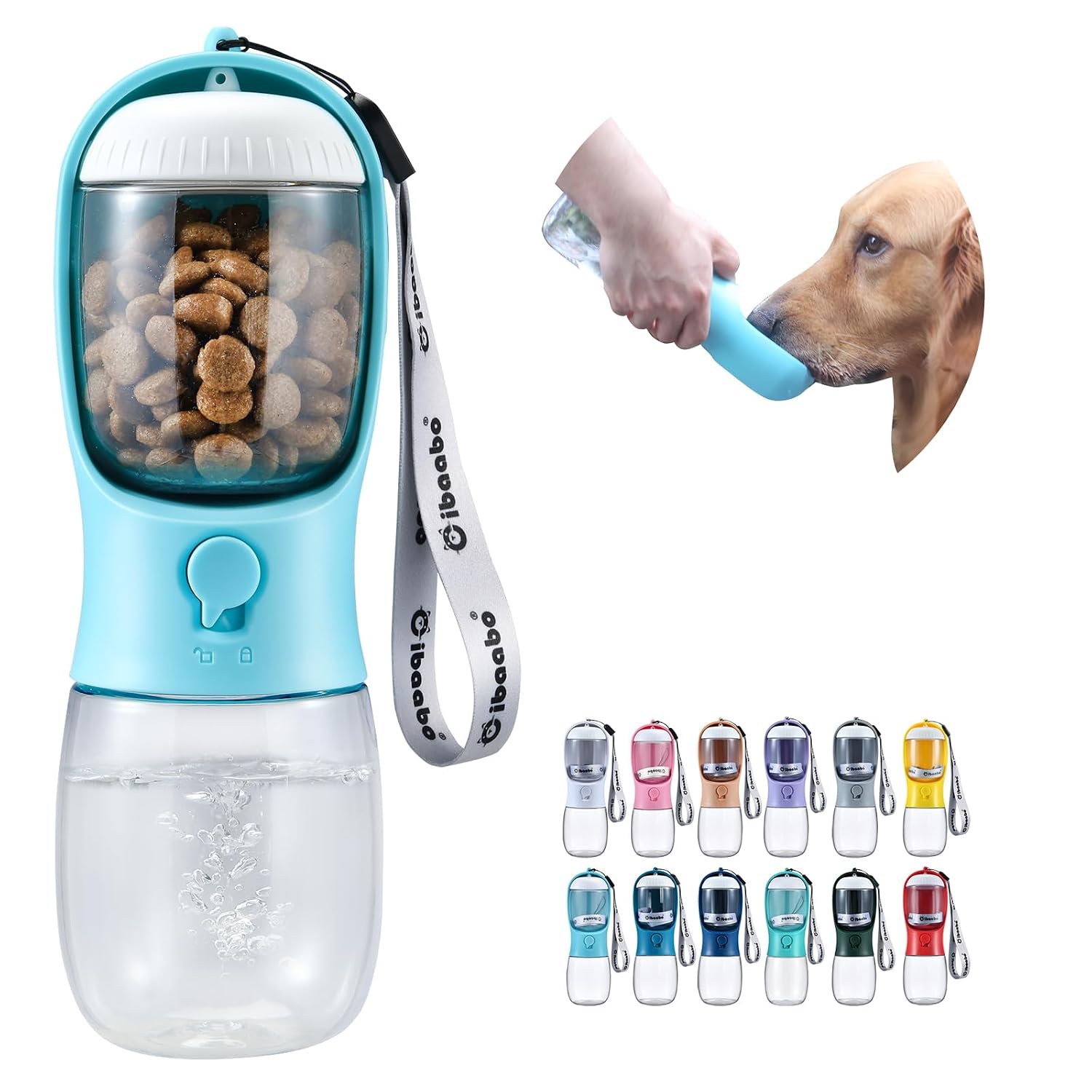 Dog Water Bottle with Food Container, Travel Puppy Water Bowl, Portable Pet Dispenser, Dog Gift Stuff Accessories Items, Puppy Essentials Necessities for Yorkie Cat Walking and Hiking (#01 Blue)