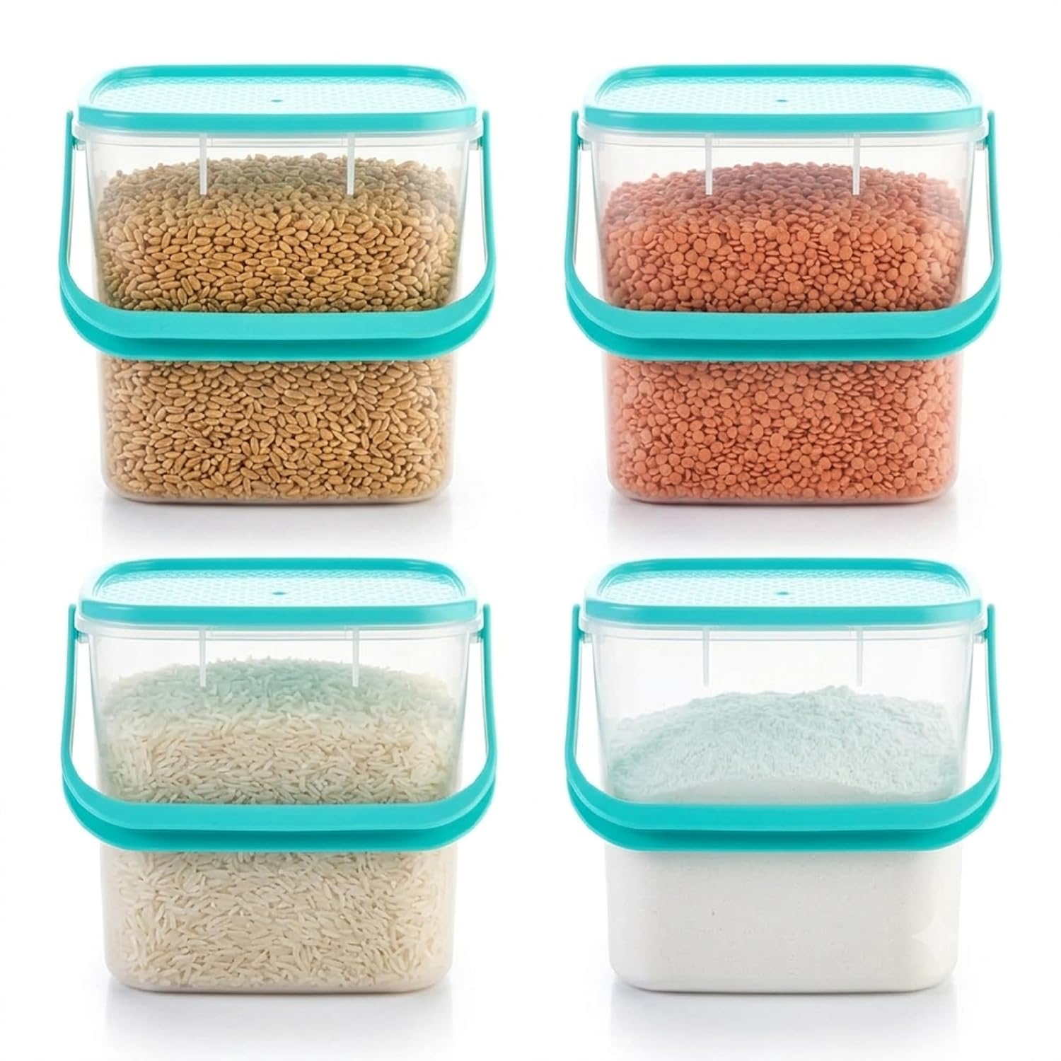 5 kg Plastic Storage Container square kitchen Storage air Tight Container with Handle for Rice, Flour, Food Grain,(Pack of 4)
