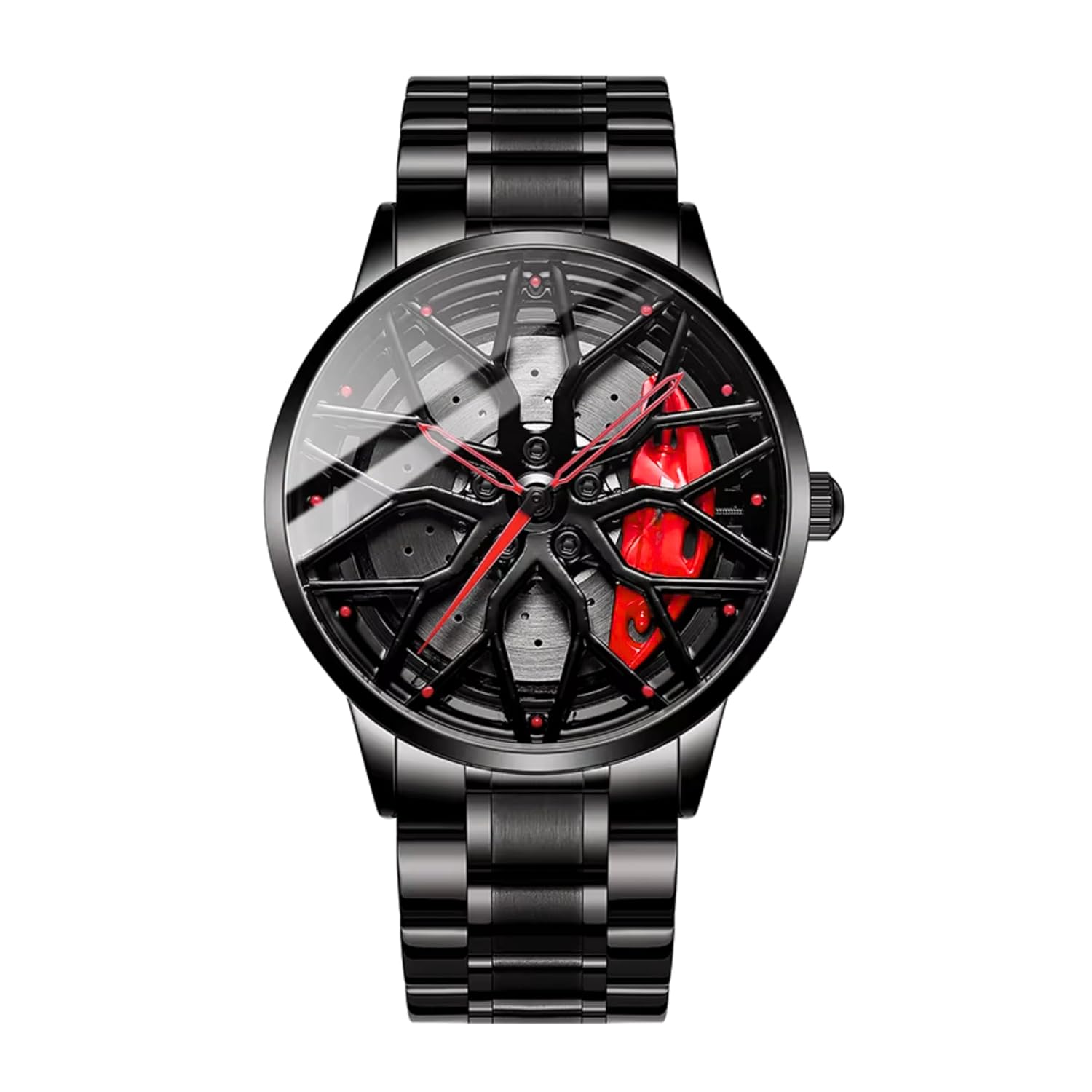 GOLDENIZE FASHION Branded Men’s Sport Quartz Watch Car Wheel Multicolour Dial Wheel Dial 360 Rotating Casual Fashion Stainless Steel Alloy Mens &Boy’s Luxury Metal Gift Creative Watch
