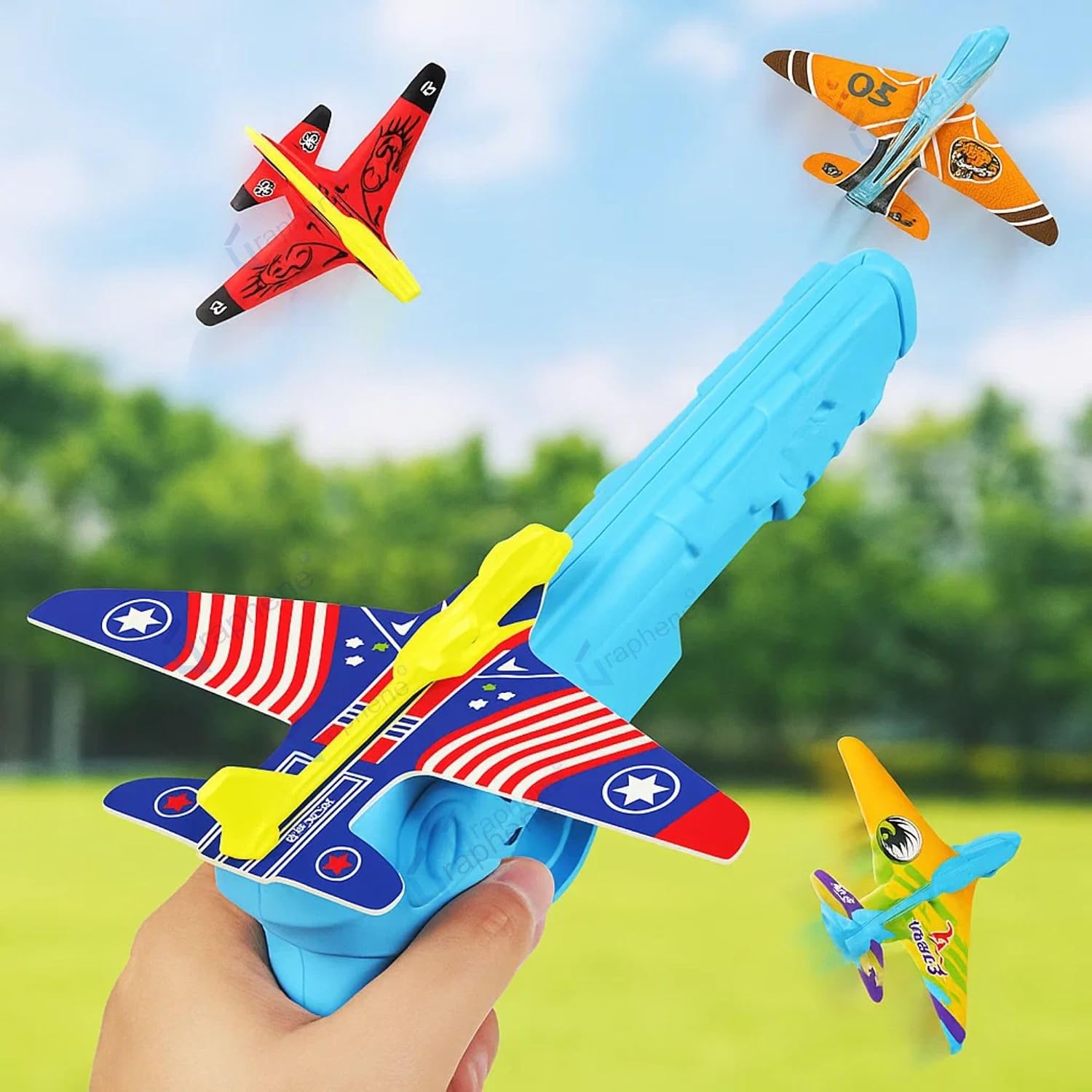 GRAPHENE Airplane Launcher Toy Gun for Boys Catapult Aircrafts Gun with 4 Foam Glider Plane Easy Launch Shooting Guns Indoor Outdoor Aeroplane Flying Toys Kids Gun for 3-5 Years Boy Girl Toddlers