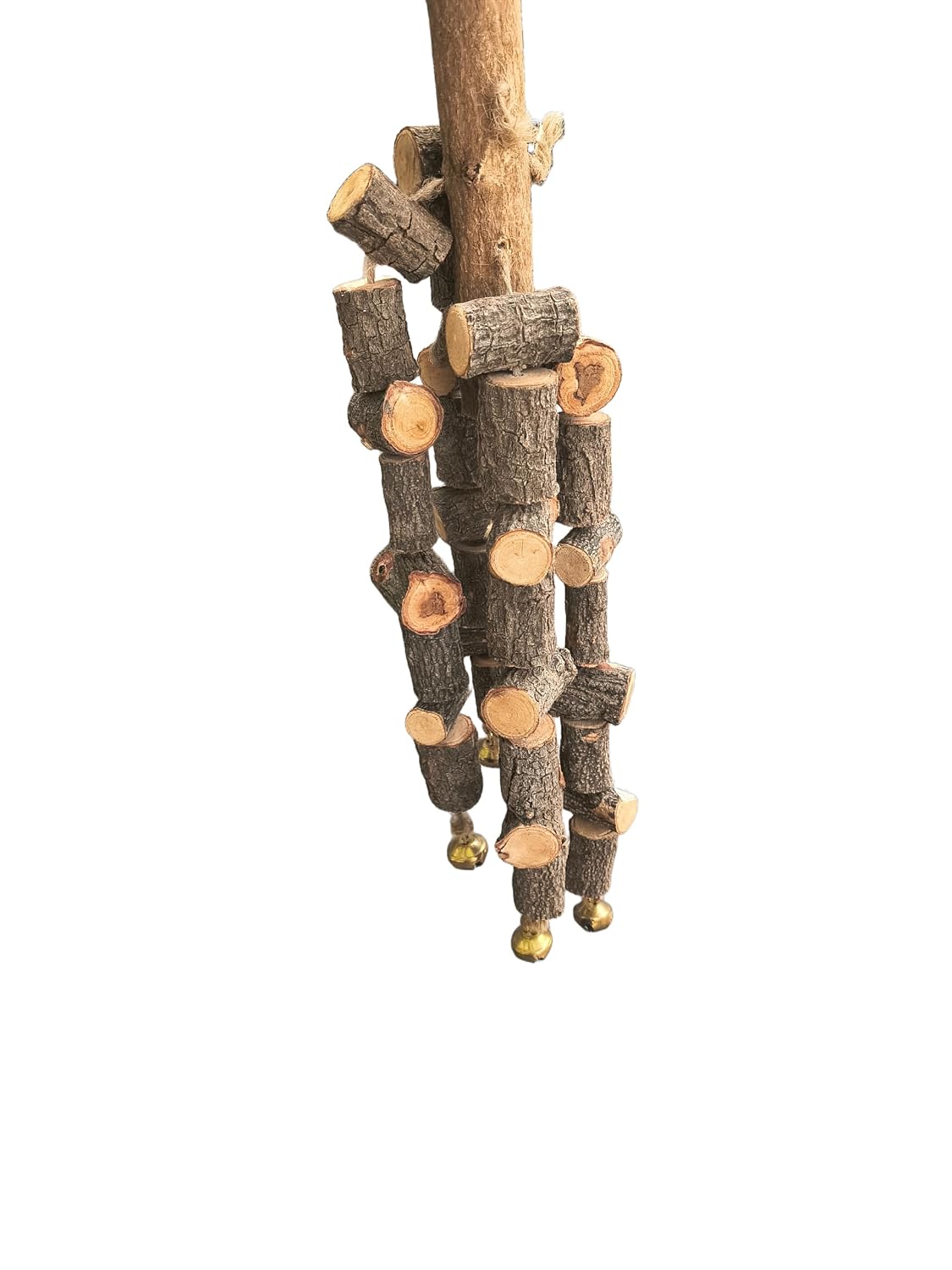 Premium Natural Neem Wood Parrot Chewing Toy – 100% Non-Toxic & Edible Bird Treat for Conures, African Greys, Macaws, Cockatoos, Amazons, & Eclectus – Durable Foraging with Bells – 10 Inch