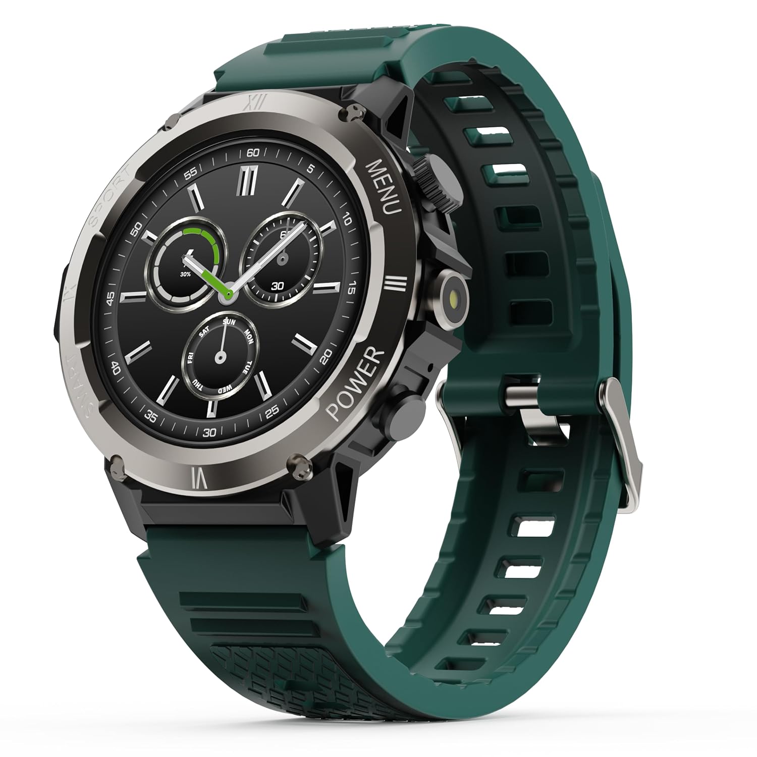 GOBOULT Newly Launched Tuff Hawk Smart Watch 1.39” HD Display, BT Calling, Working Crown, 150+Watchfaces, 450 Nits Brightness, AI Voice Assistant, SpO2 Monitoring (Green) (Green)