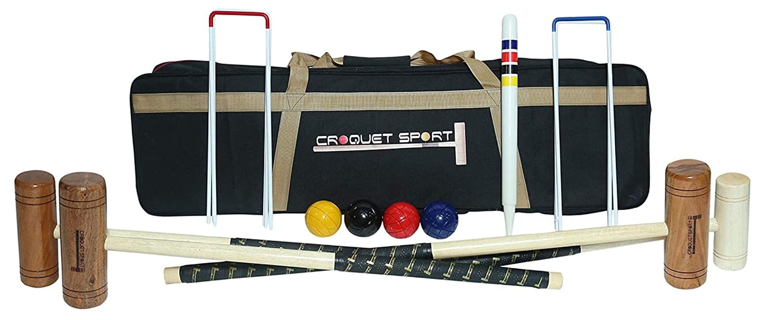 Synco Croquet Sport Family Croquet Set 4 Player, Family Set with Croquet Balls and Accessories (38 Inch), Perfect for Lawn, Backyard, Parks and Gardens for Fun, Party and Family Games.