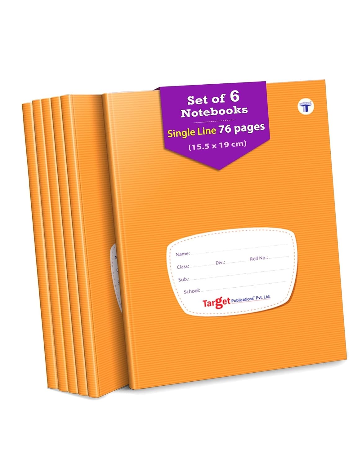 WOODSNIPE Target Publications Single Line Notebook|Small Single Line Copy|72 Ruled Pages|Hard Brown Cover Book|15.5 Cm X 19 Cm Approx|for School,College and Office Use|Pack of 6 Books|GSM 60