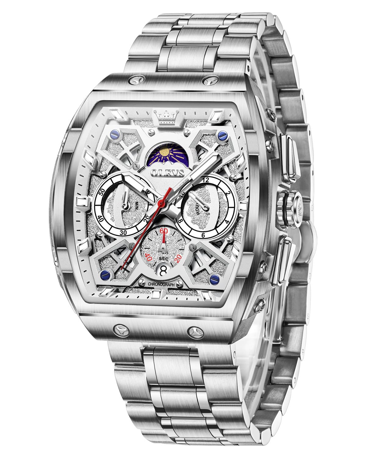 OLEVS Watch for Men Chronograph Analog Quartz Original Stylish Mens Watches 3ATM Waterproof Square Large Dial Branded Wrist Watch for Man