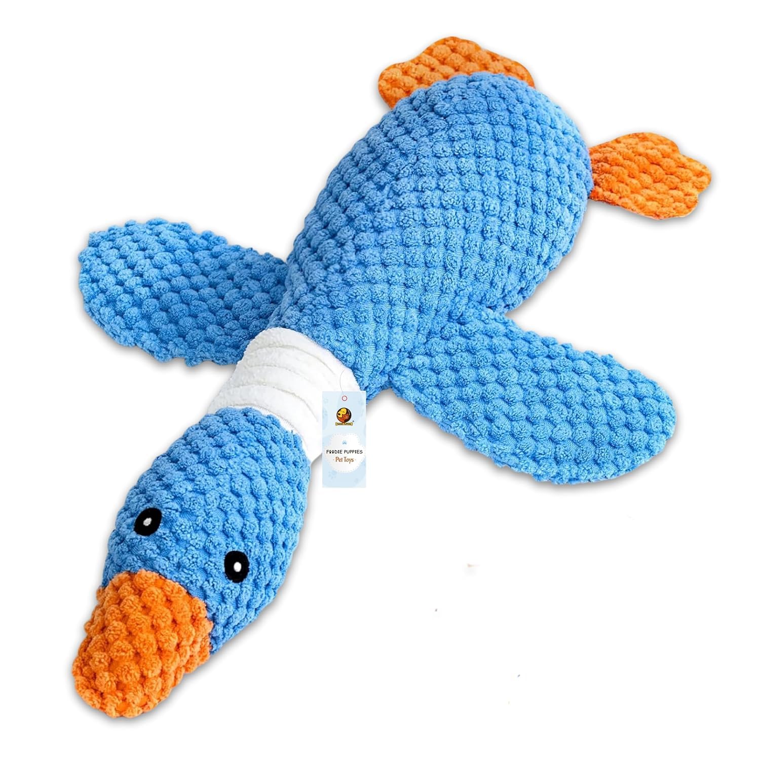 Foodie Puppies Interactive Dog Squeaky Plush Toy – (Blue Swan) | Durable Crinkle Papered, Cotton Stuffed Chew Toy for Teething, Cuddling, Playing and Training | for Small to Medium Dogs (Size: 30cm)
