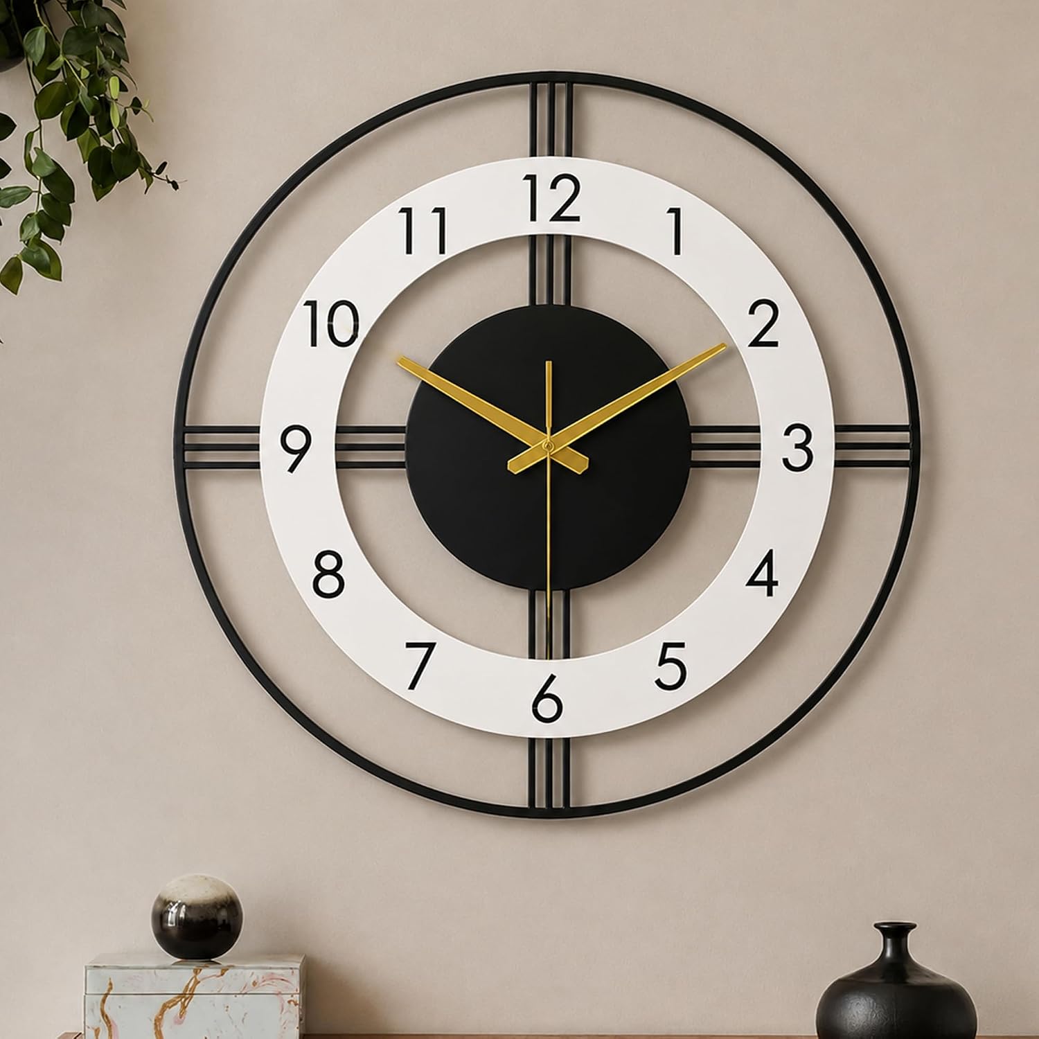 Auromin Designer Big Wall Clock for Living Room Stylish Latest Modern | Silent Wall Clock for Bedroom | Luxury Premium Fancy Antique Unique Metal Wall Watch for Hall Big Size