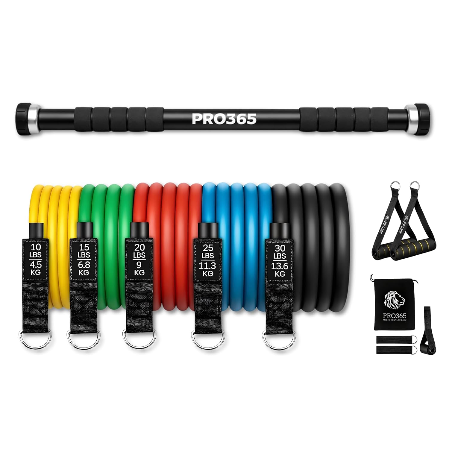PRO365 Pull Up Bar with Premium Resistance Band Set Combo for Home Workout | No Screws Doorway Chin-Up Bar + Exercise Bands Kit with Handles, Door Anchor & Ankle Straps | Home Gym Fitness Equipment