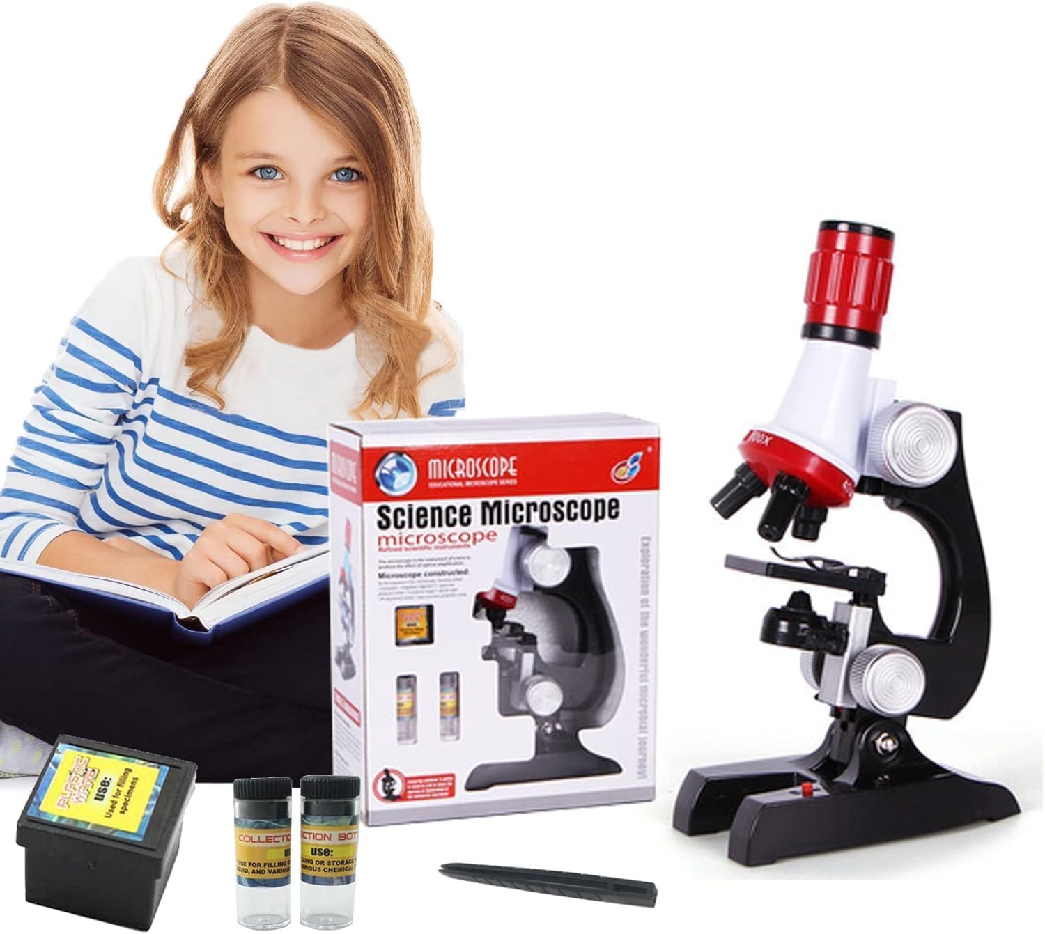 Microscope for Kids Discovery, Microscope Kit 100-1200X for 5-12 Years Old Birthday Gift, Magnification Endoscope Science Kit Toy Slides Beginners Kids Students