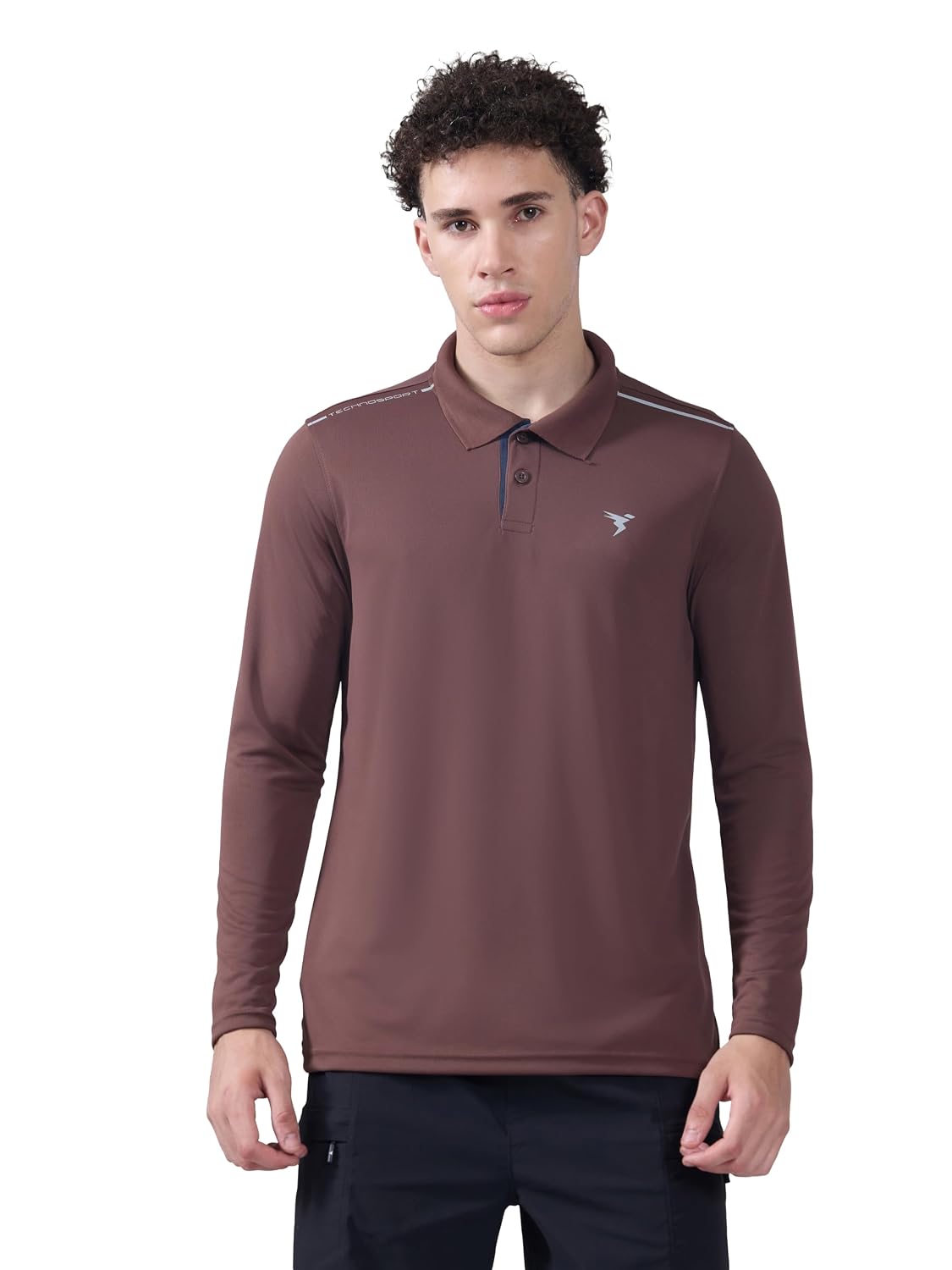 TECHNOSPORT Men’s Solid Full Sleeve Polo T-Shirt TECHNOCOOL+ Quick Dry Slim Fit Sports Tee for Travel Casual Smart Wear UPF50+ Anti Odour