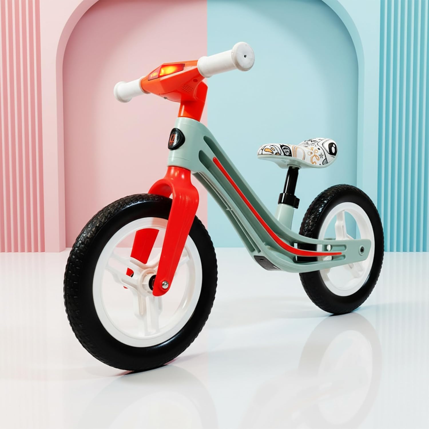 Kidsmate Zippy Balance Bike for Kids 2-6 Years | Adjustable Seat Height | Inbuilt Music & LED Light | Kids Bicycle with EVA Tyres | Perfect Balancing Cycle for Little Riders – Orange