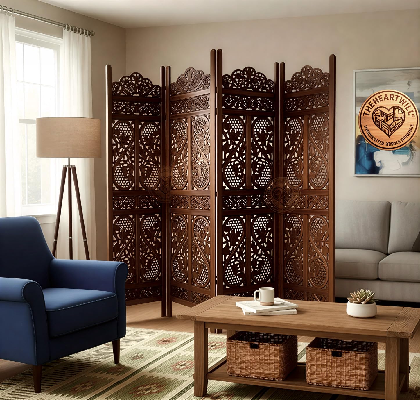 THEHEARTWILL® Partition Wall Divider Screen | Room Separator for Hall, Living Room, Bedroom, Office, Puja Room & Restaurant | Modern S Design Privacy (4 Panels)