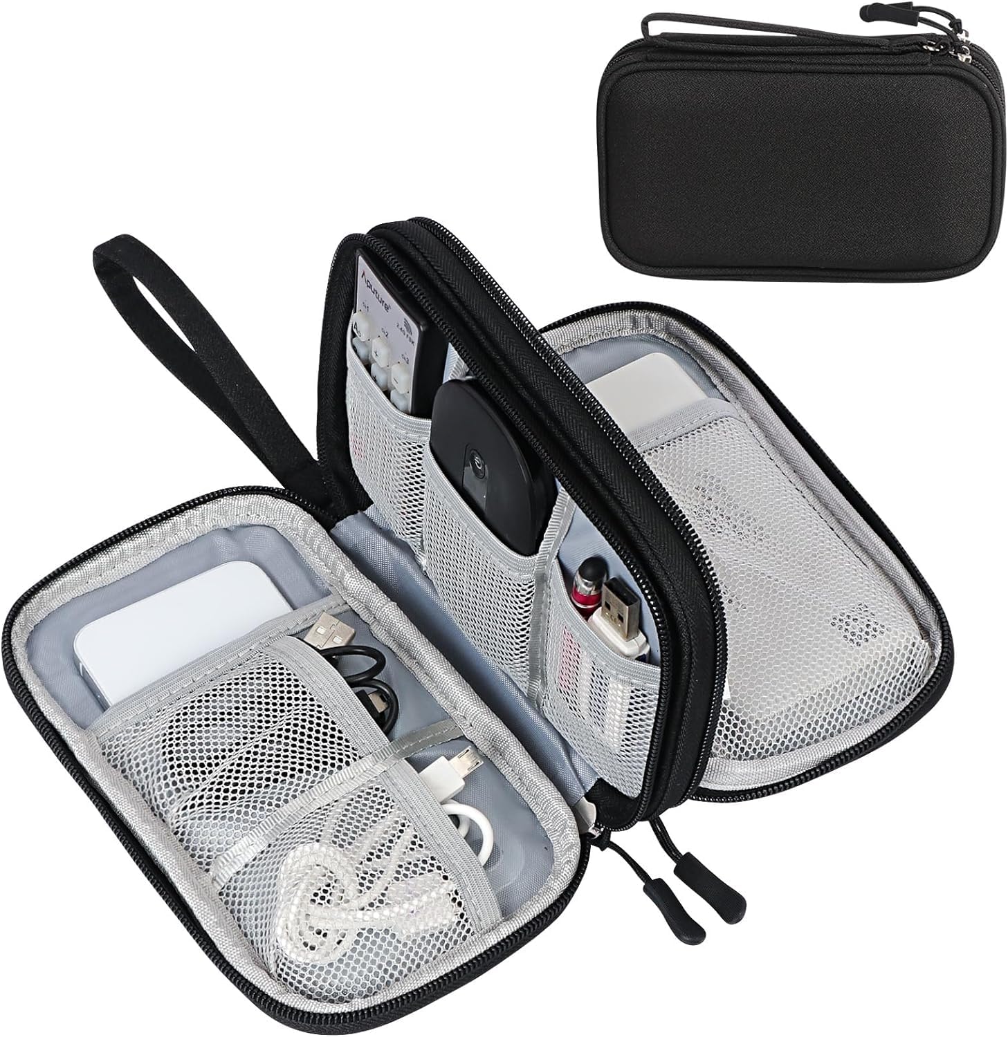 SaleOn 8.3X5 Inch Portable Storage Organizer for USB Cable, Earphone, Power Bank,Charger, Hard Disk & Digital Gadgets, with Mesh Pockets Size 21X12Cm Inside’s Material and Color May Vary, Black