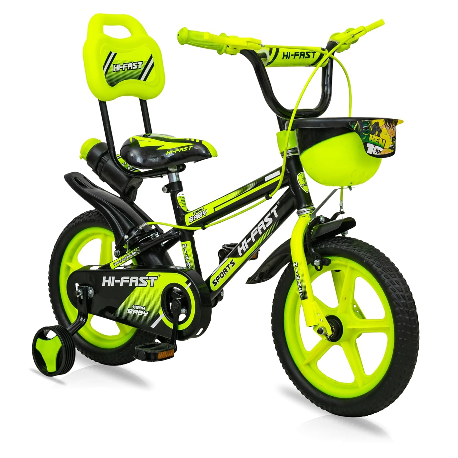 HI-Fast 14 inch Sports Kids Cycle for Boys & Girls 3 to 5 Years with Training Wheels (95% Assembled) (Green),Rigid