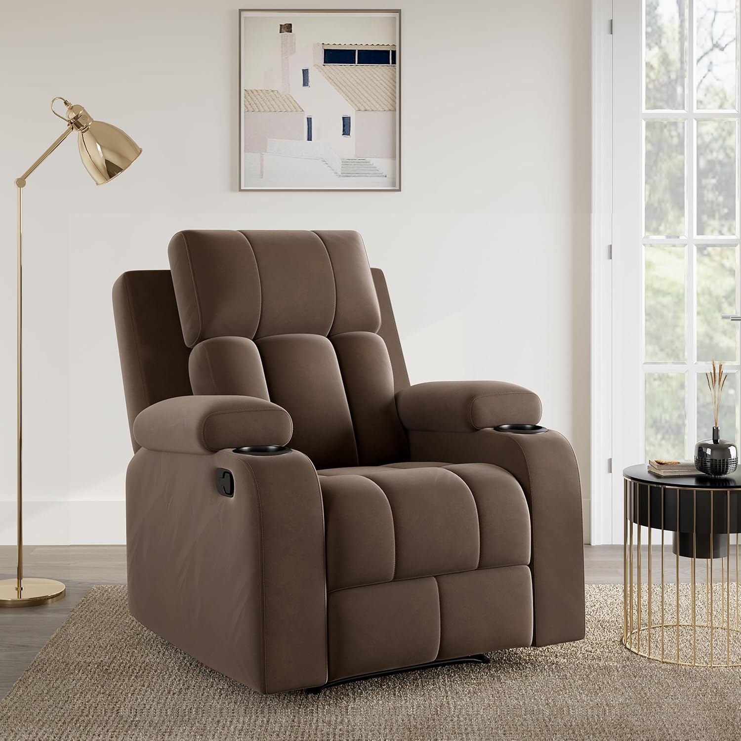 Amazon Brand – Solimo Pinnacle | Single Seater Sofa Recliner | Manual Recliner (Velvet_Brown)
