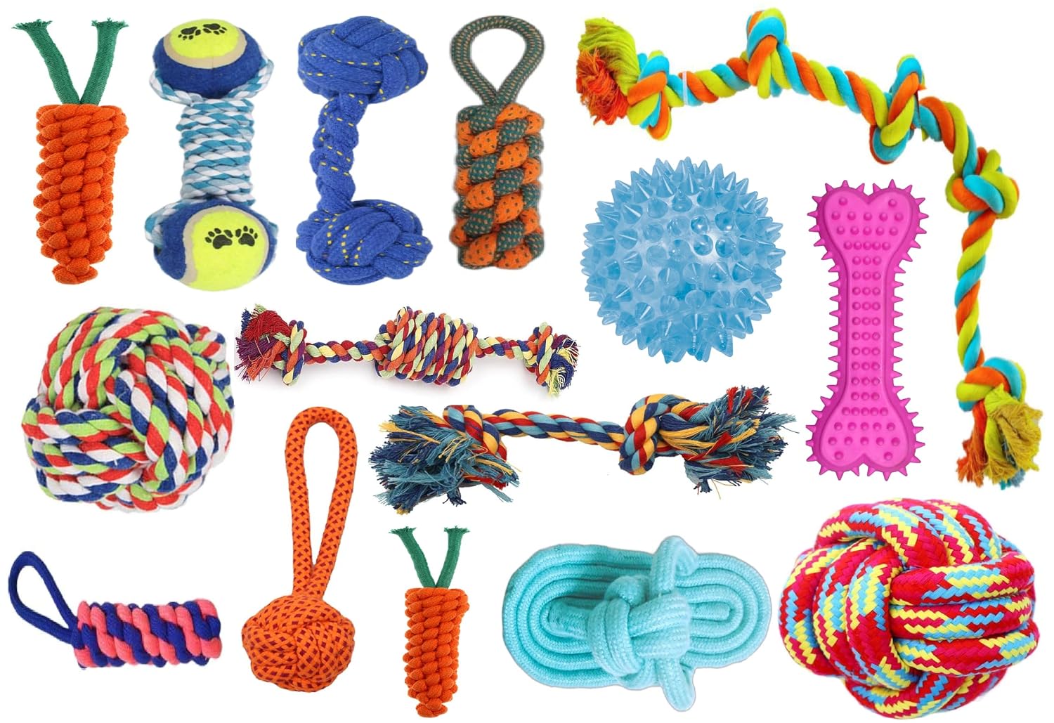 Tail Dog Toys + Dog Chew Toys + Puppy Teething Toys + Rope Dog Toy + Dog Toys for Small to Medium Dog Toys + Dog Toy Pack + Tug Toy + Dog Toy Set + Washable Cotton Rope for Dogs (PACK OF 15PCS)