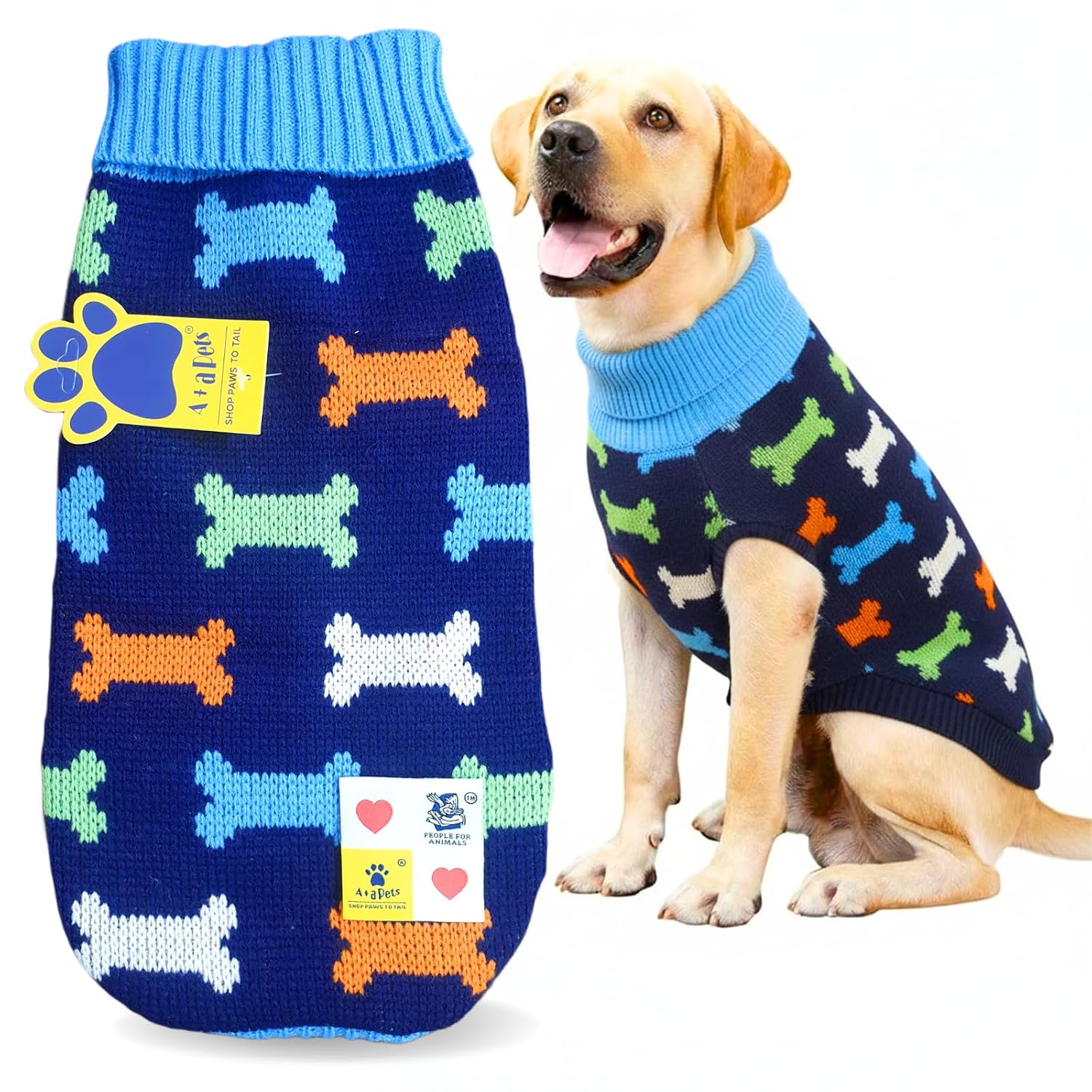 A+a Pets’ Cozy Knitted Flannel Sweater – Soft, Warm, Comfortable Fleece, Cold Weather Clothes for Dogs and Cats (Stripes, Blue, S)