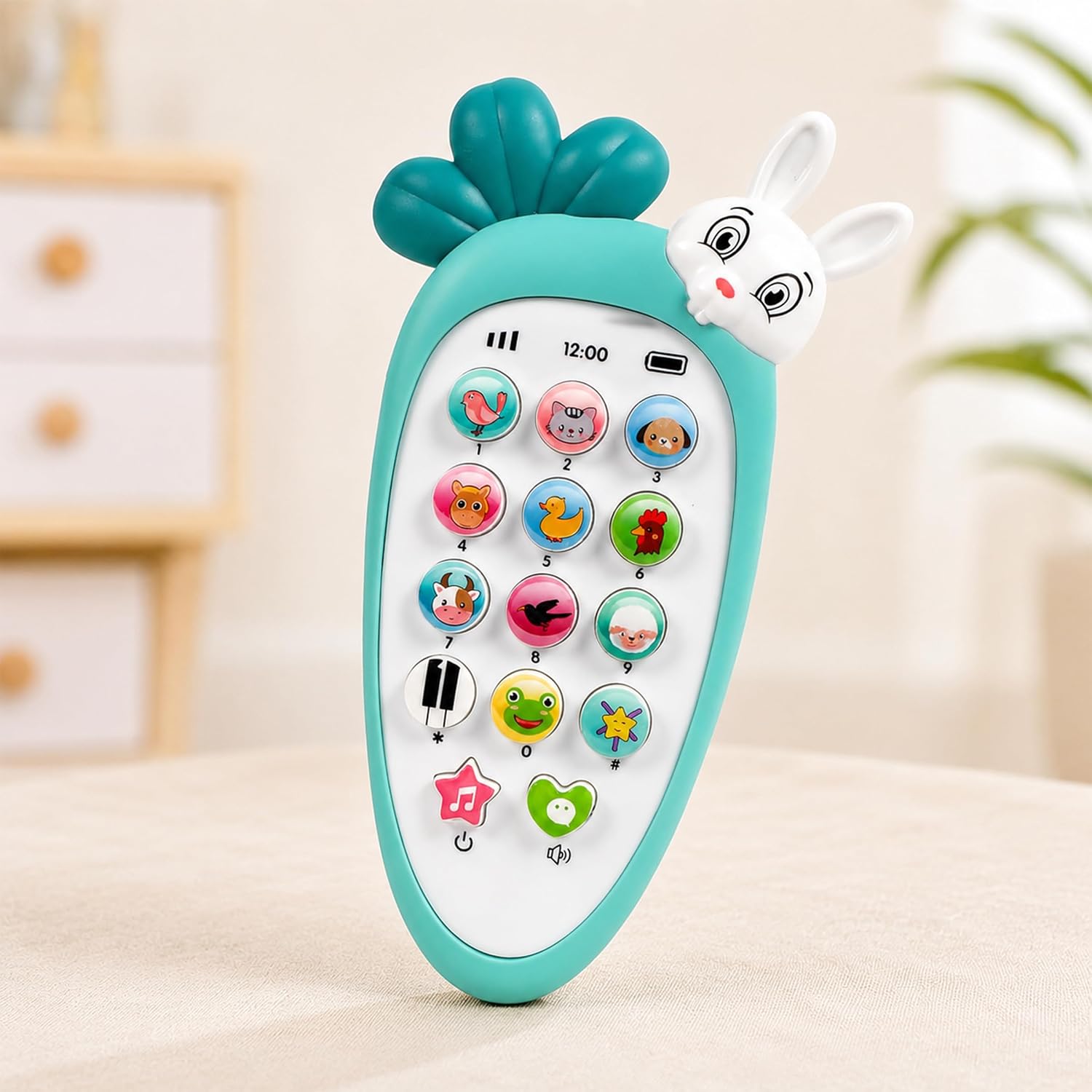 Toyshine Cell Phone Baby Toy for Toddlers and Young Children with 14 Unique Buttons and Functions Musical Melodies Animal Sounds and Number Learning Intelligent Phone Toy for Kids 4+ Green