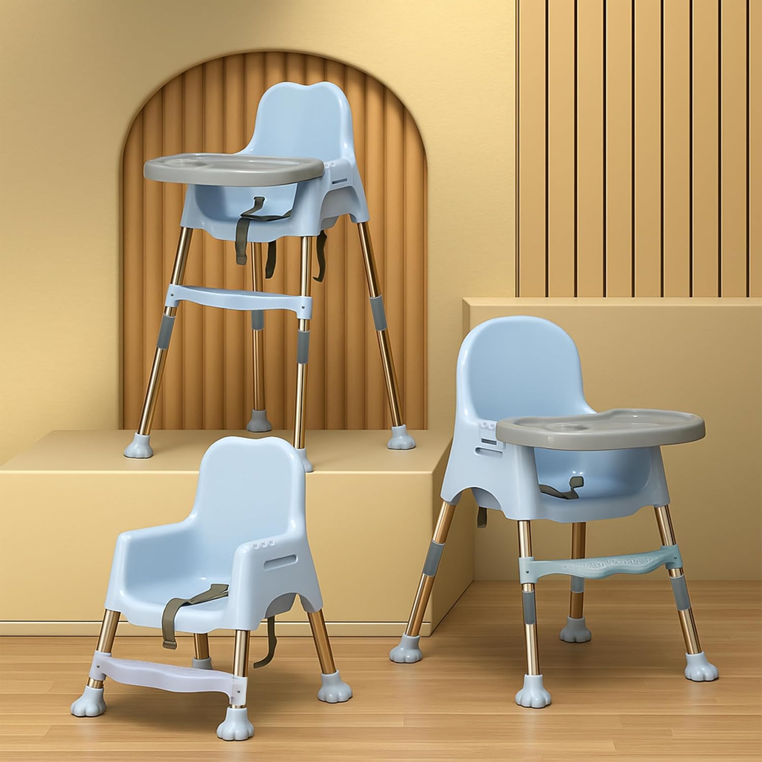 Kidsmate 3-in-1 Baby High Chair | Adjustable Feeding & Activity Chair with Removable Tray | Footrest & Safety Belt Baby Chair for 6-36 Months | Lightweight, Easy to Clean | Up to 20kg – Light Blue