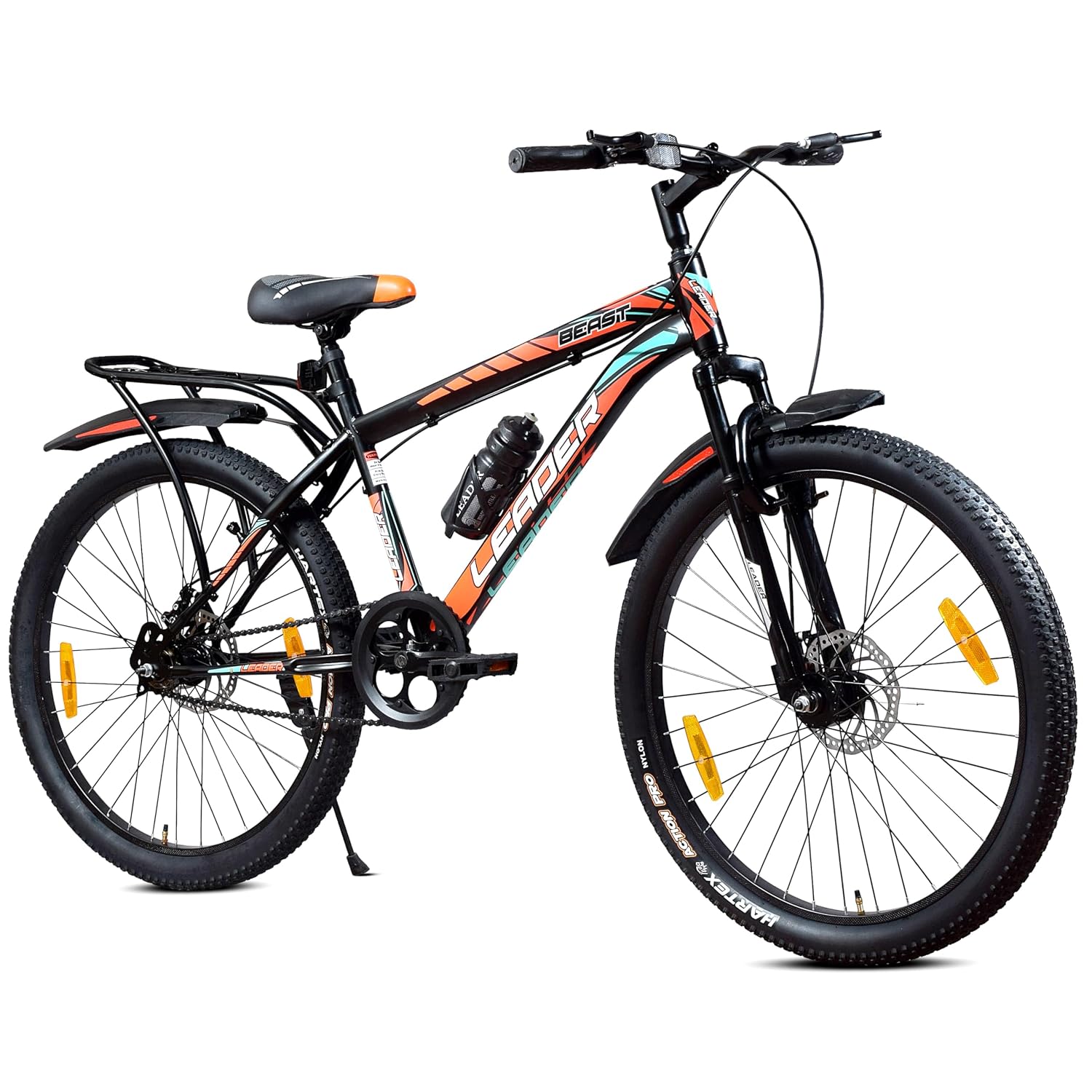 Leader Beast 26T IBC Premium Single Speed Cycle for Men with Front Suspension & Dual Disc Brakes | Bicycle for Men | City/Mountain Bike with Carrier & Steel Frame | Ideal for 10+ Years – Matt Black