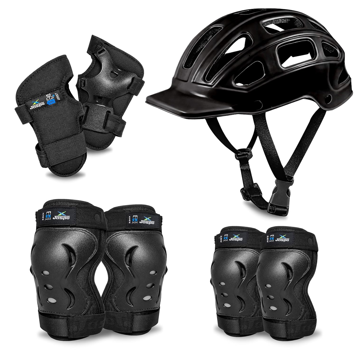 Jaspo Tyro Complete Protective Gear Set for Kids | Helmet with Knee Pads, Elbow Pads & Wrist Guards for Skating, Cycling & Skateboarding(Black) (6-14 Years)