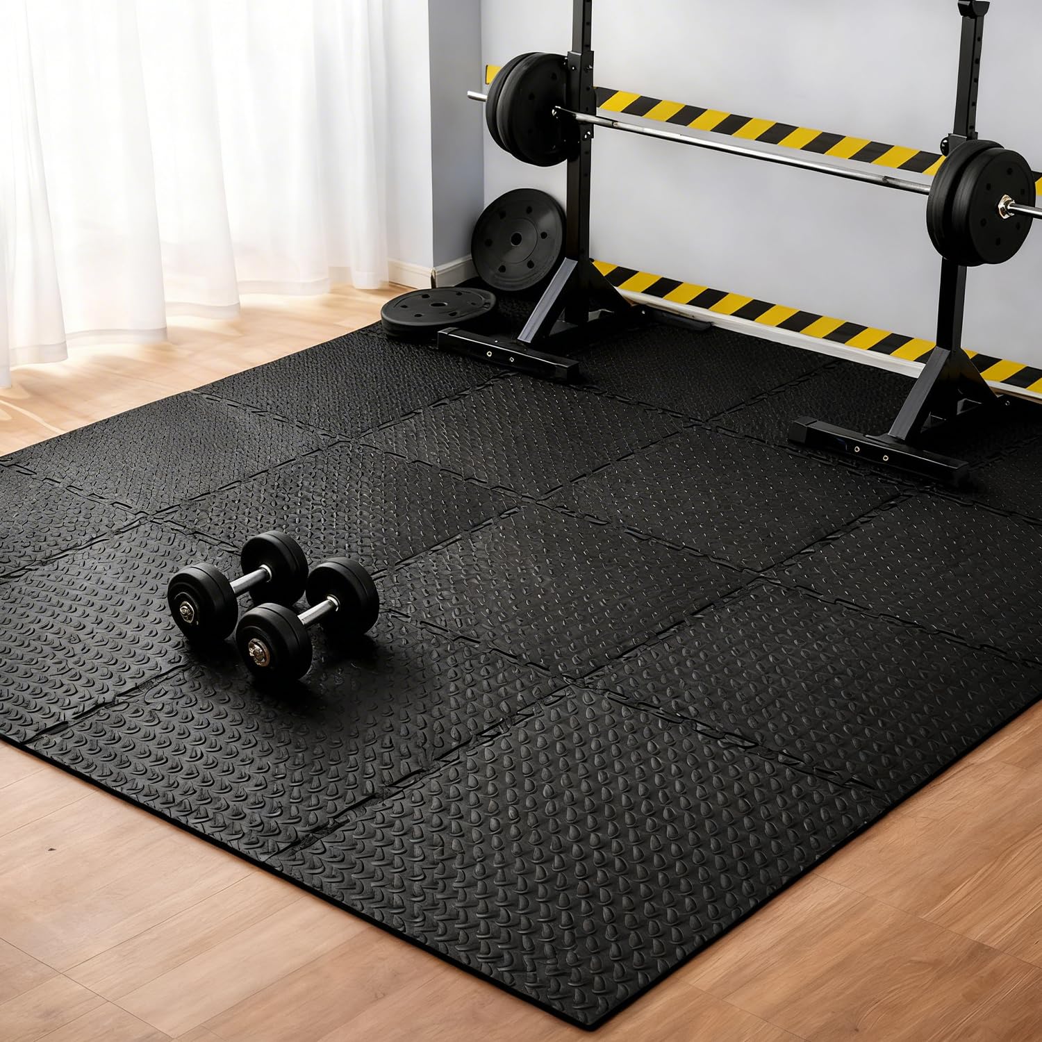 Amazon Basics EVA Foam Interlocking Puzzle Exercise Mat | 10 mm Thick Cushioned Flooring | Set of 20 Tiles (2 x 2 ft each) | Anti-Slip Surface | Durable EVA Foam | Floor Protection for Home Gym, Fitness & Large Workout Areas | Black