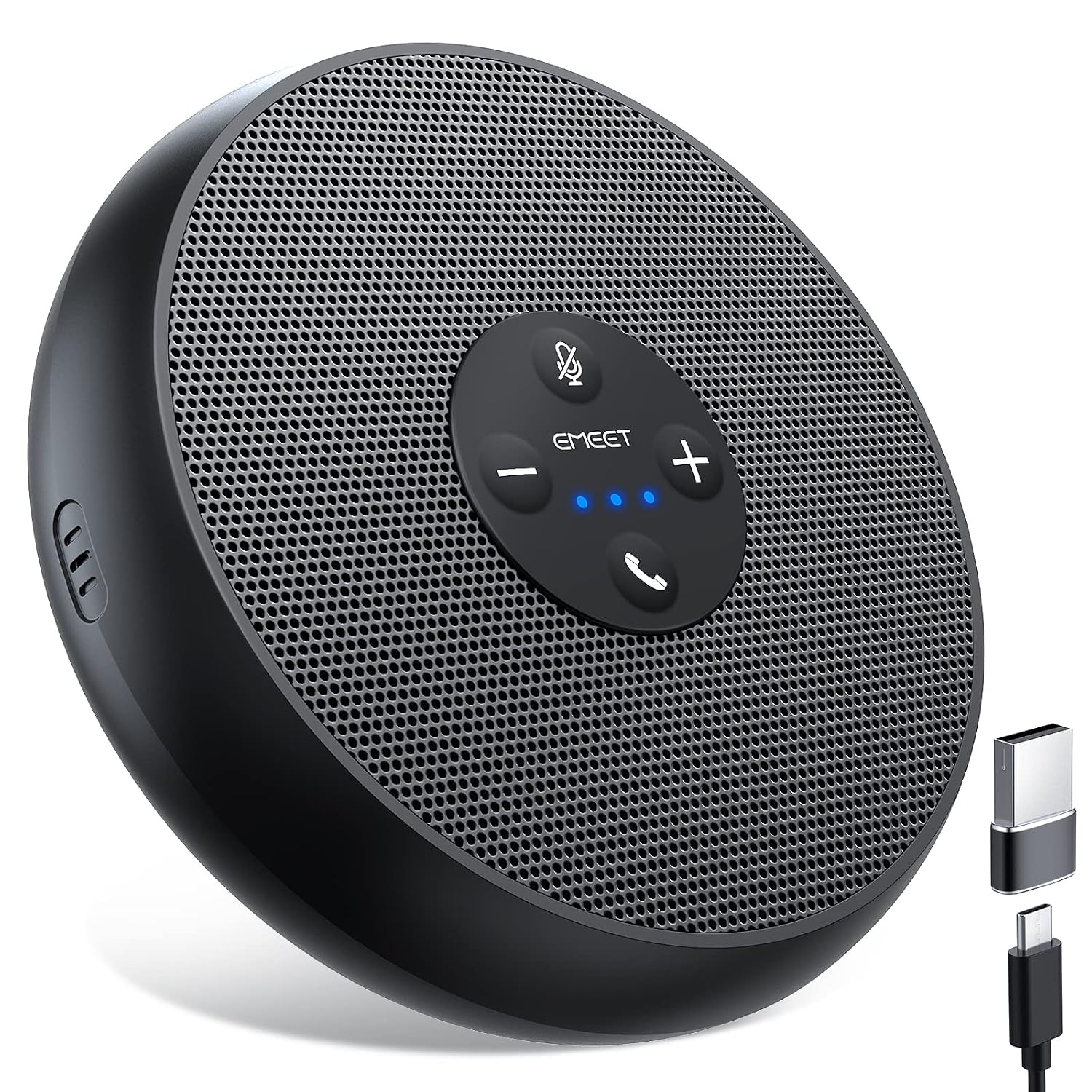 eMeet M1A USB Speakerphone, Built-in Mics, 360° Voice Pickup, Plug&Play USB C & C-A Adapter, Computer Speakers with Fast Mute, Noise Reduction, Echo Cancellation for 5-8 People for Zoom Teams