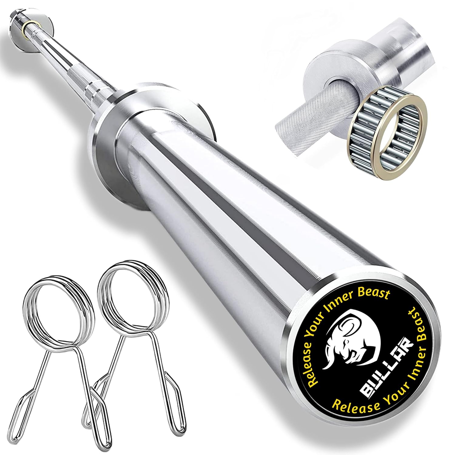BULLAR olympic barbell 7 feet 20kg, barbell rod, olympic rod for powerlifting, olympic bar for weight lifting, with spring or clamps locks (7 feet with spring lock),Alloy Steel
