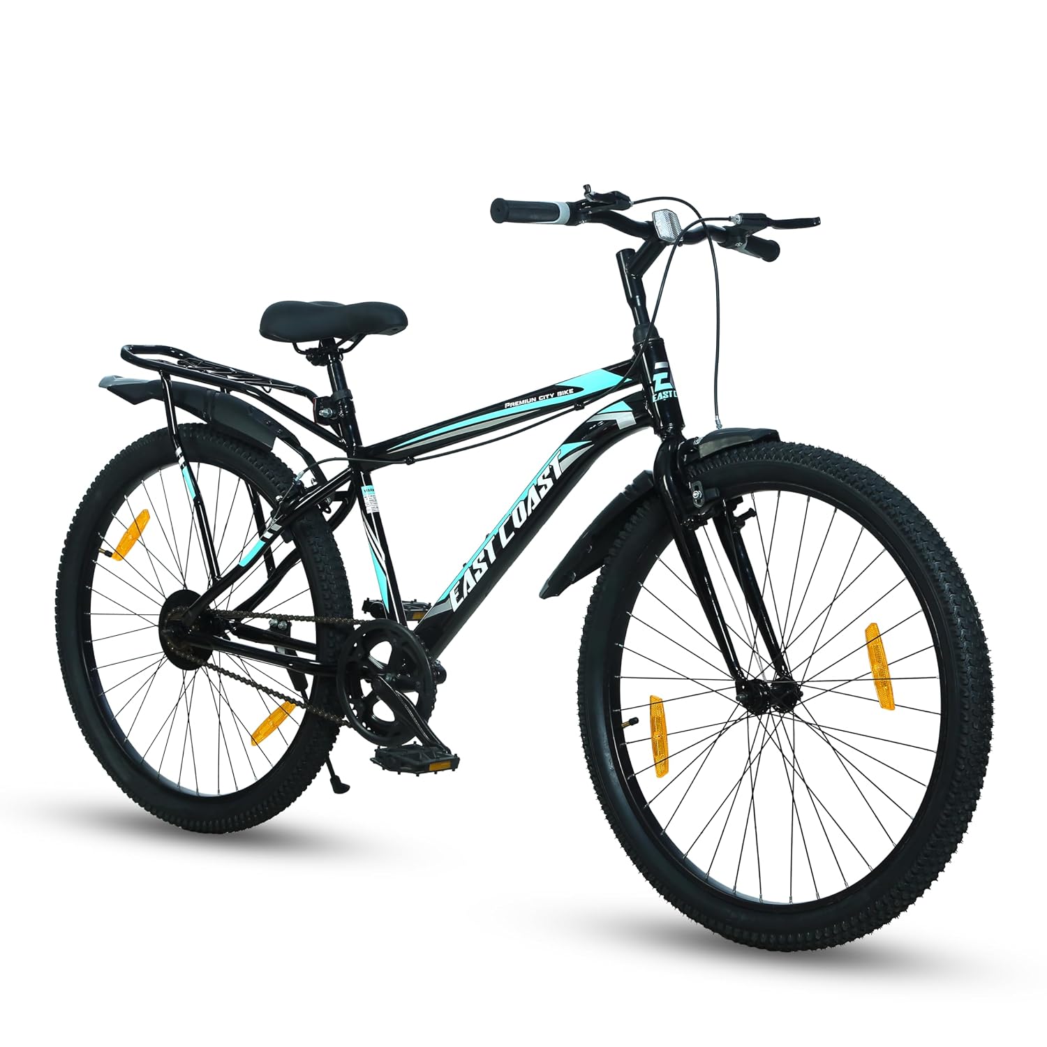 EAST COAST Unisex Premium City Single Speed Cycle/Bicycle | 26T City Bike/City Cycle with Inbuilt Carrier, 18 Inch Frame, Caliper Brake Ideal for 12+ Years (Black Color), Rigid