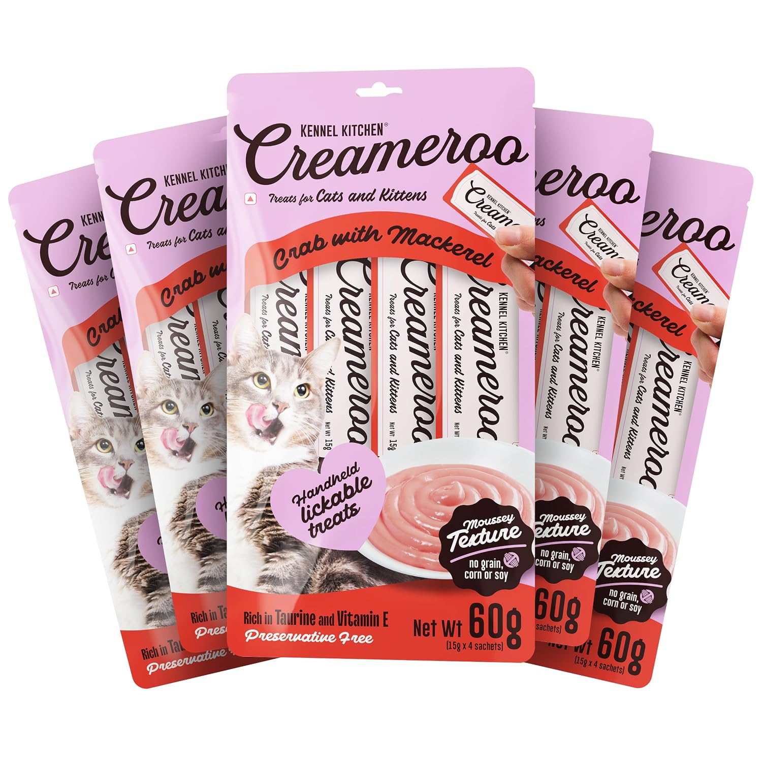 Kennel Kitchen Creameroo Cat Treats, 300g, 20 Pieces | Crab with Mackerel Flavour | Smooth Creamy Cat Treats for Kittens | Handheld Lick-able Wet Food | Preservative Free