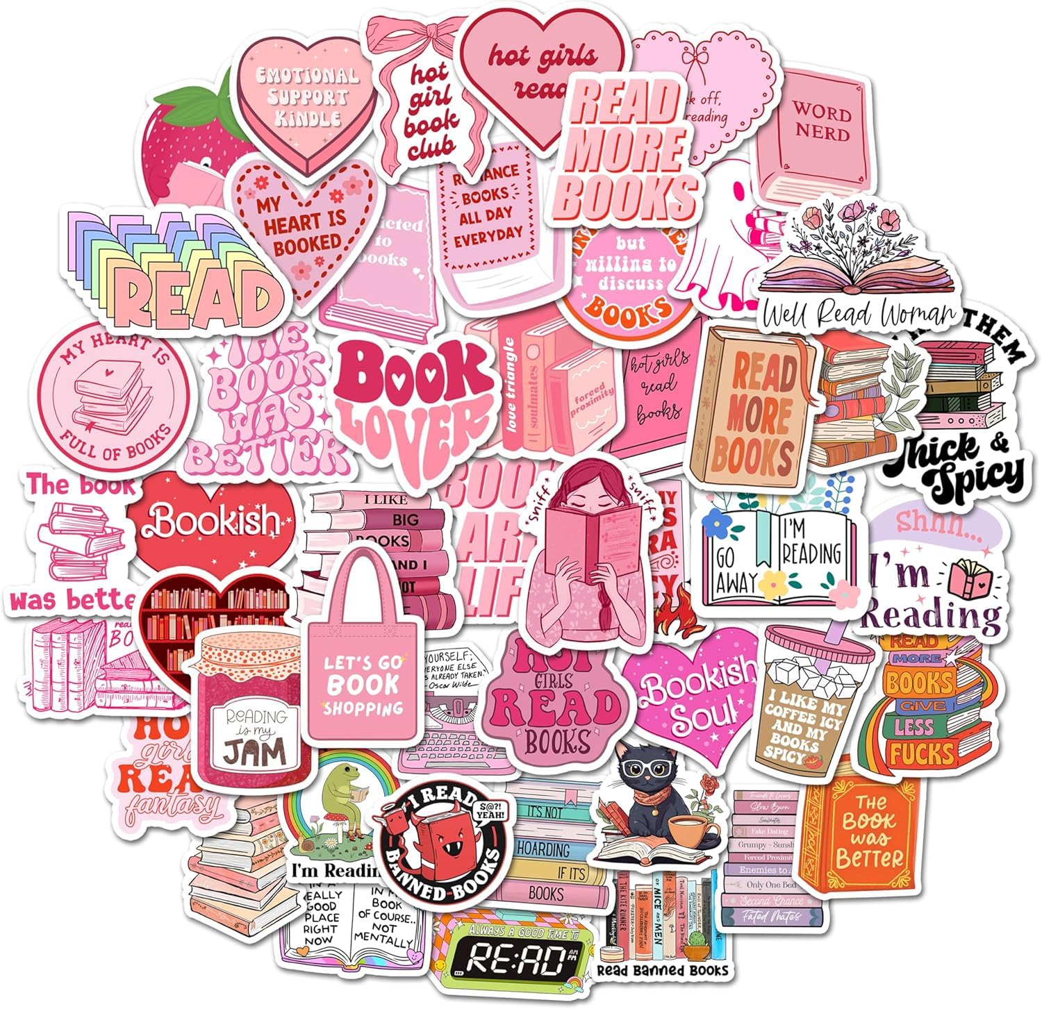 50Pcs Book Stickers Bookish Stickers for Kindle Ebook Case Accessories Water Bottles Laptop, Book Lovers Gifts Reading Decals for Adults Teens Girls Kids (Bookish Stickers Decal)