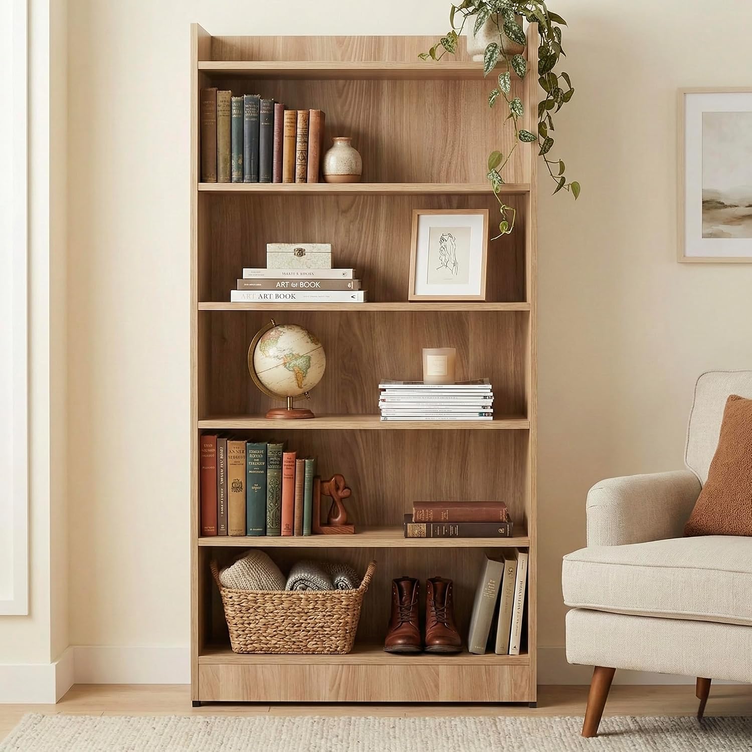 Apex 5-Tier Bookshelf & Display Rack, Modern Open Storage Organizer for Living Room, Office & Library, 62.5×23.5x130cm (Light Oak)