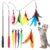 Qpets® Cat Teaser Toy,11 Pcs Cats Toys Set with 2 Retractable Teaser Wand & 5 Feather Teaser & 4 Worm Teaser for Kitten to Play Chase Activity Exercise