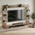 FURNEASER Cabiar Wall Mount TV Unit for Living Room Wooden Entertainment Center with Storage Shelves Modern TV Panel Stand Showcase for up to 55 Inch Media Console Cabinet Exotic Teak & White