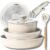 6 Pcs Pots and Pans Non Stick Cookware Combo Set Induction Ready, with Detachable Handle, Stackable Kitchen Cooking Set Removable Handles, Oven Safe, frypan Tea pan Utensils (Cream White)