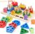 SHINETOY Wooden Fishing Column 2 in 1 6 Sets (Preschool Puzzle Game) Early Montessori Teaching aids 1 to 3 Years Geometric Shape Matching Building Blocks Fishing Game for Kids Education