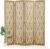 Wooden Living Partition Room Divider 4 Panel | Foldable Privacy Screen with Geometric Cut-Out Design | Pooja Room Partition for Living Room, Bedroom & Office (Teak Finish)