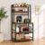 5-Tier Kitchen Organizer Rack-Multipurpose Microwave Stand for Kitchen Platform & OTG Oven-Steel Utensils Storage Shelf with Hooks – Engineered Wood & Metal Rack for Home- 80x40x170 cm – Rustic Brown