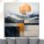 Livin’luxe Modern Abstract Mountain Landscape Canvas Wall Art, Orange Sun Geometric Print, Grey and Navy Blue Home Decor 16 Inch x 16 Inch CVS-38139